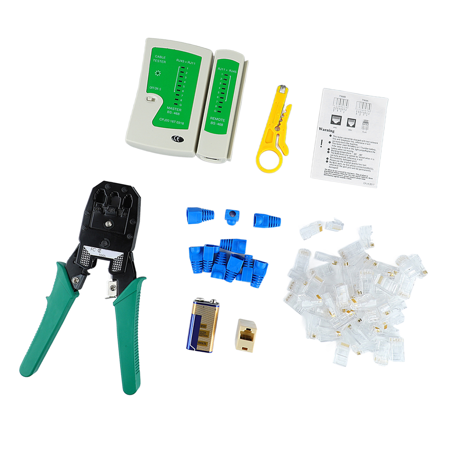 Netzwerk-crimpzange, Kristallkopf-crimpzange, Crimpzange Und Kabeltester Mit Abisolierzange, 9-v-batterie