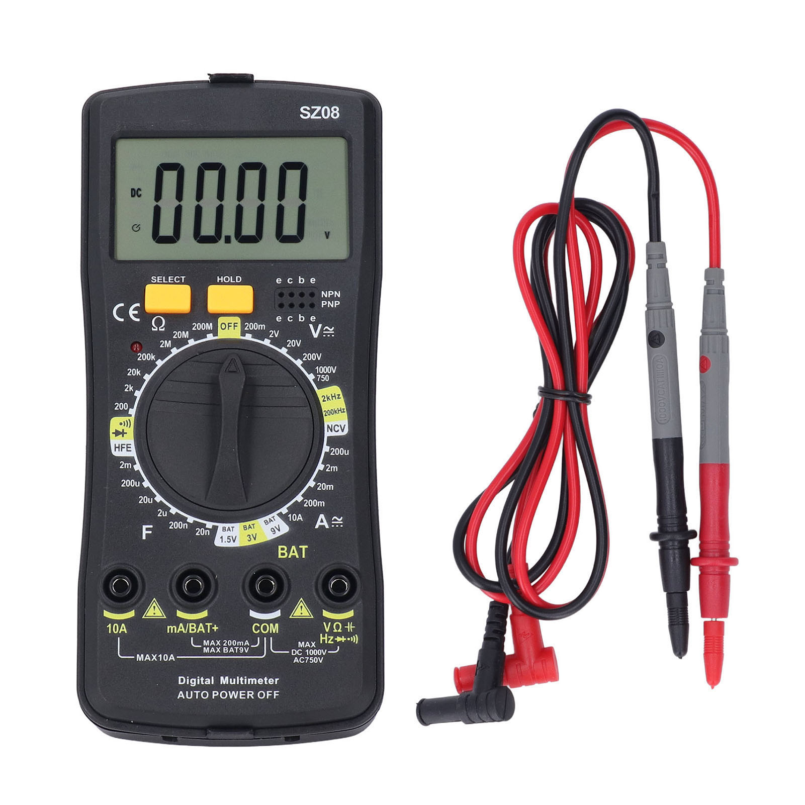 Ultradünnes Digitales Multimeter Mit Automatischer/manueller Bereichswahl, Akustischem Und Optischem Alarm, Verstellbarem Ständer Und Elektrischem Prüfgerät.