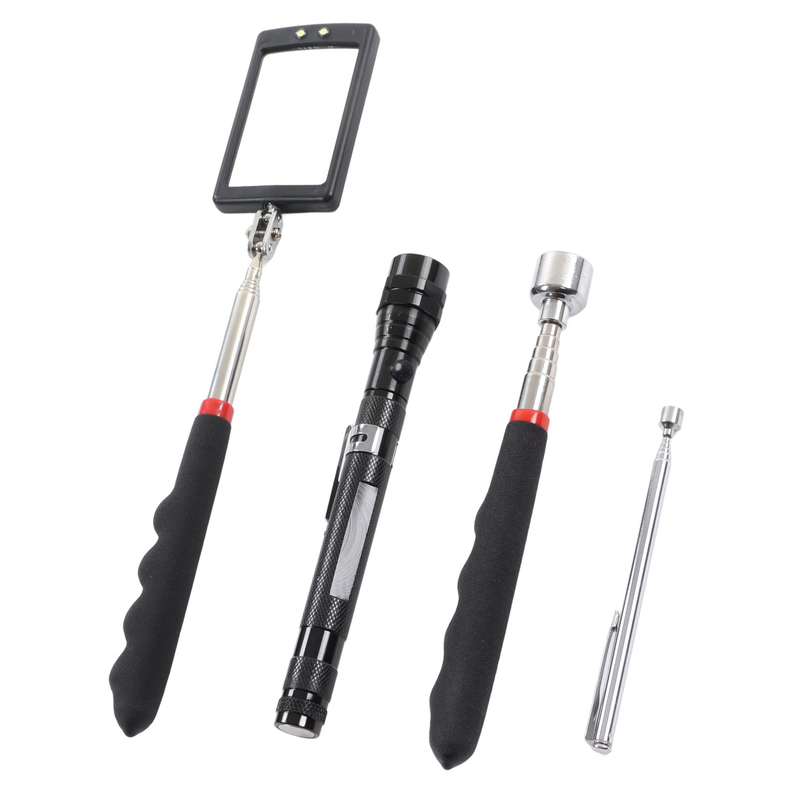 4-teiliges Teleskopisches Magnetwerkzeug-set Mit 360°-spiegel Und Flexibler Led-leuchte, 20 Lb/1,5 Lb Stange