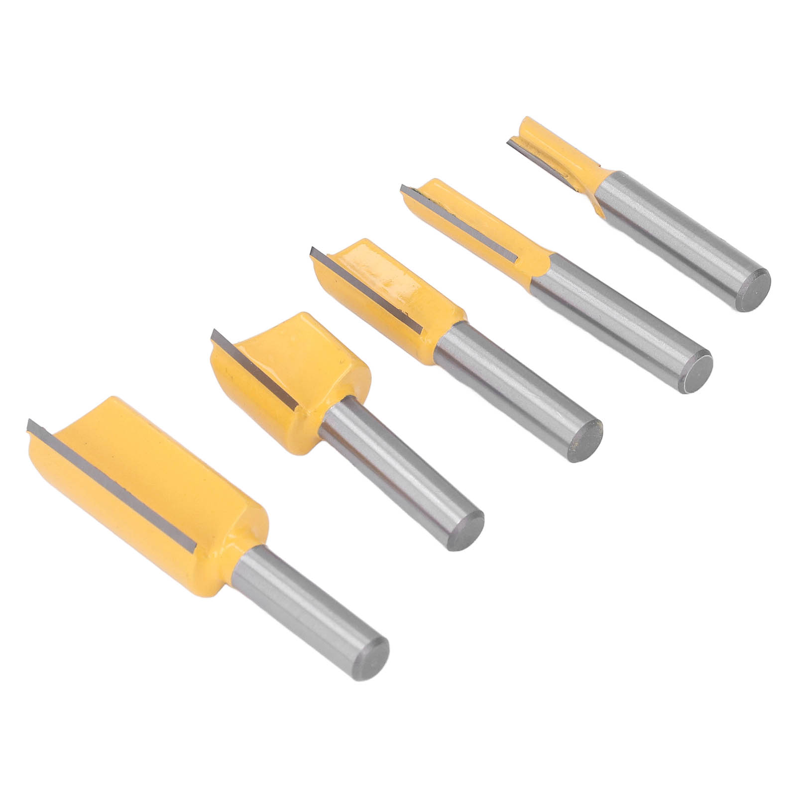Set Mit 5 Hartmetall-2-schneiden-bündigfräsern, Gerader Schnitt, Für Oberfräsen, Gelb