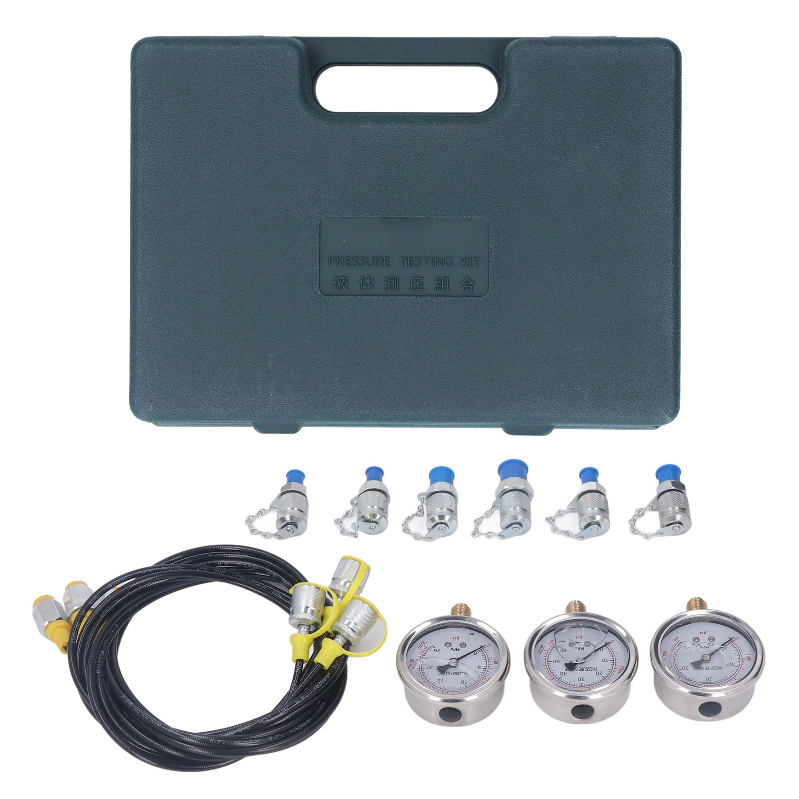 Hydraulik-druckprüfset Mit 3 Manometern, 6 Anschlüssen Und 3 Schläuchen In Einem Tragbaren Koffer Für Industrieanlagen