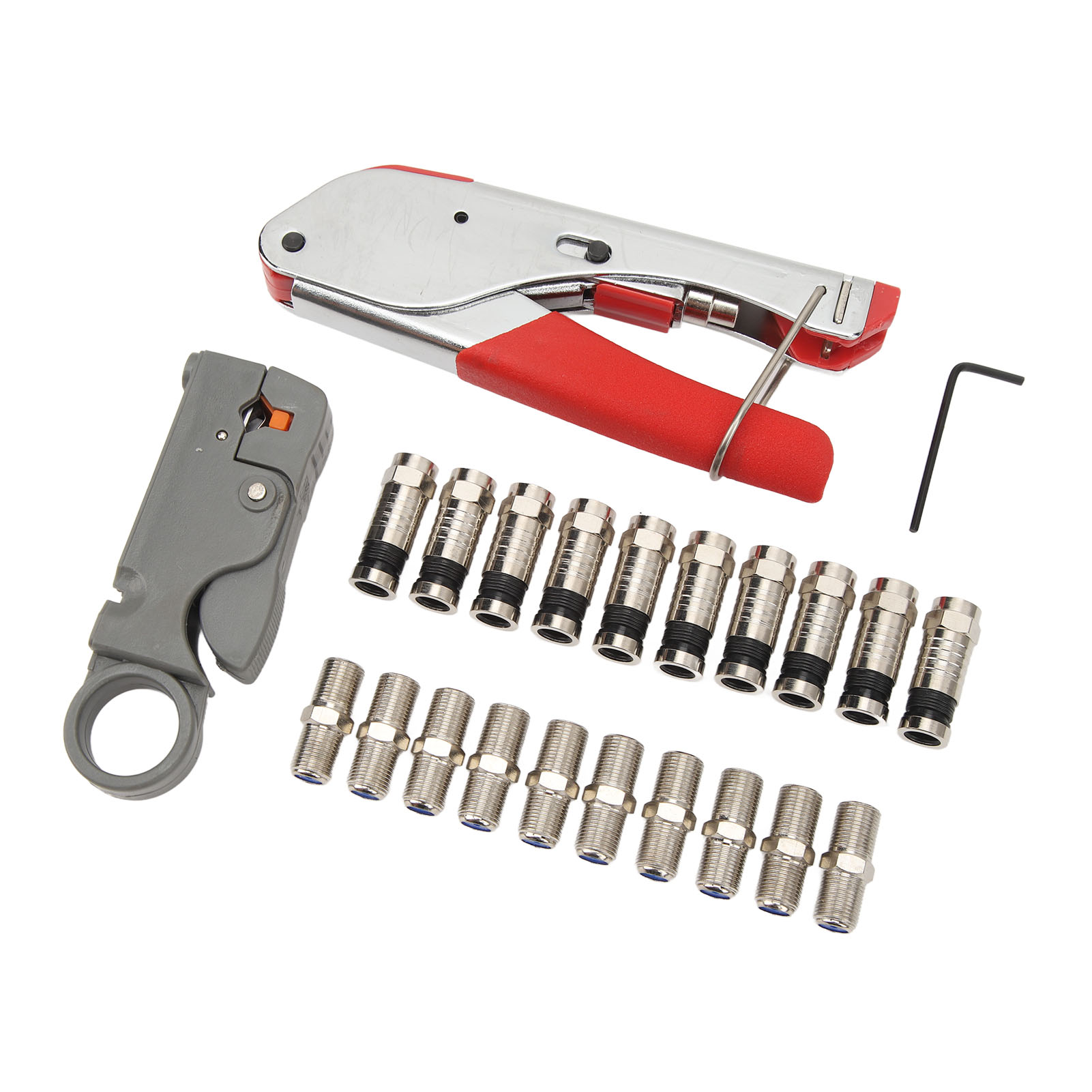 Koaxialkabel-klemmen-set Mit Abisolierzange, 10 Rg6 Typ F Steckern Und Kompressionsadaptern