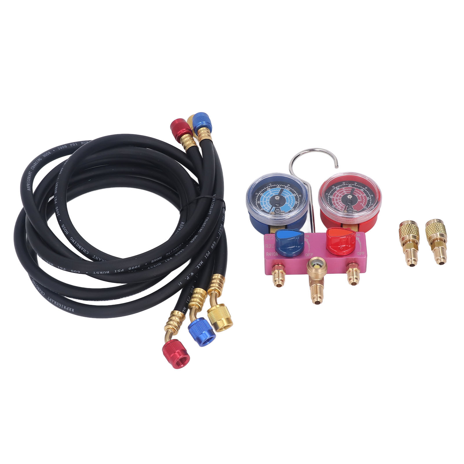Manometer G1/4 Mit Flexiblem Schlauch Und Kugelhahn, Verteiler-set Für R22, R32 Und R410a, 3-teilig