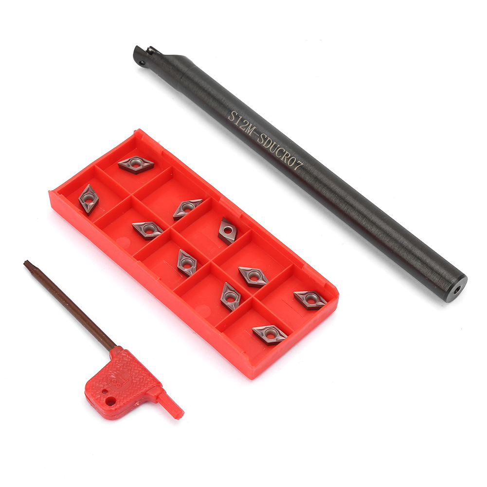 Satz Mit 10 Dcmt0702 Hartmetall-wendeschneidplatten + S12m Sducr0 Nut-drehwerkzeughalter Mit Schraubenschlüssel