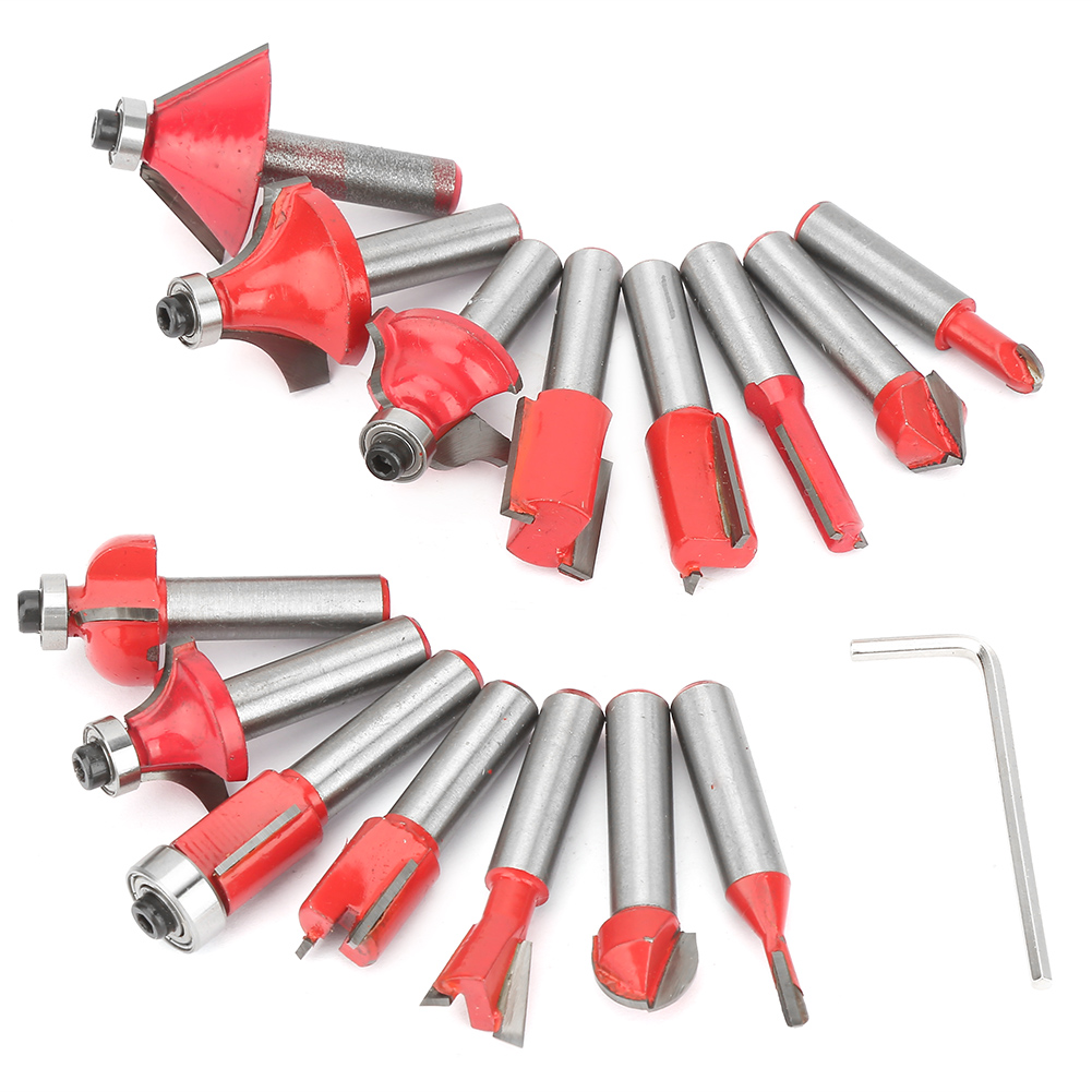 Set Mit 15 Holzfräsern (8 Mm Schaft), Frässet, Profilfräser Für Die Holzbearbeitung, Roter Koffer