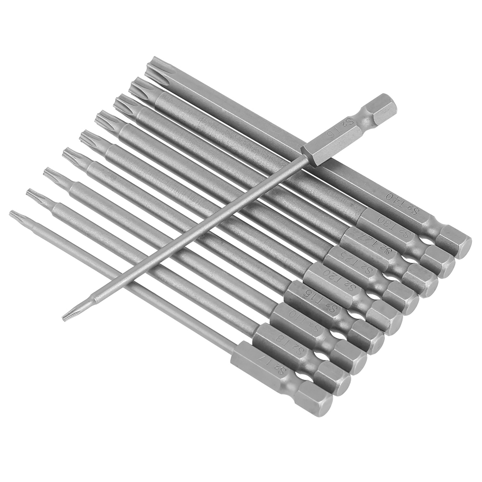 Set Mit 10 Bst-sternbits, 100 Mm, 1/4"-sechskantschaft, S2-stahl, Schraubendreherbits