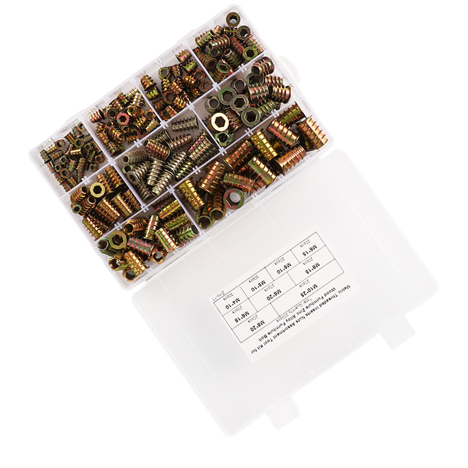 Packung Mit 200 Einschraubgewindeeinsätzen Für Holz, Verschiedene Muttern Aus Zinklegierung, Möbelschrauben M4 M5 M6 M8 M10