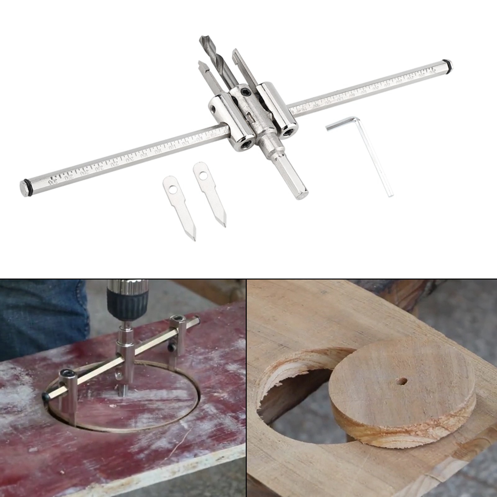 Set Mit 4 Verstellbaren Lochsägen 30–300 Mm, Silberner Stahl-kreisbohrer Für Holz, Heimwerkerwerkzeug