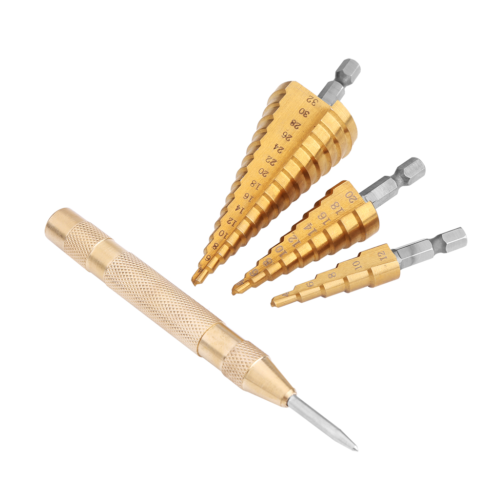 Set Mit 3 Stufenbohrern (4-32 Mm, 4-20 Mm, 4-12 Mm) + 1 Automatischer Messing-körner