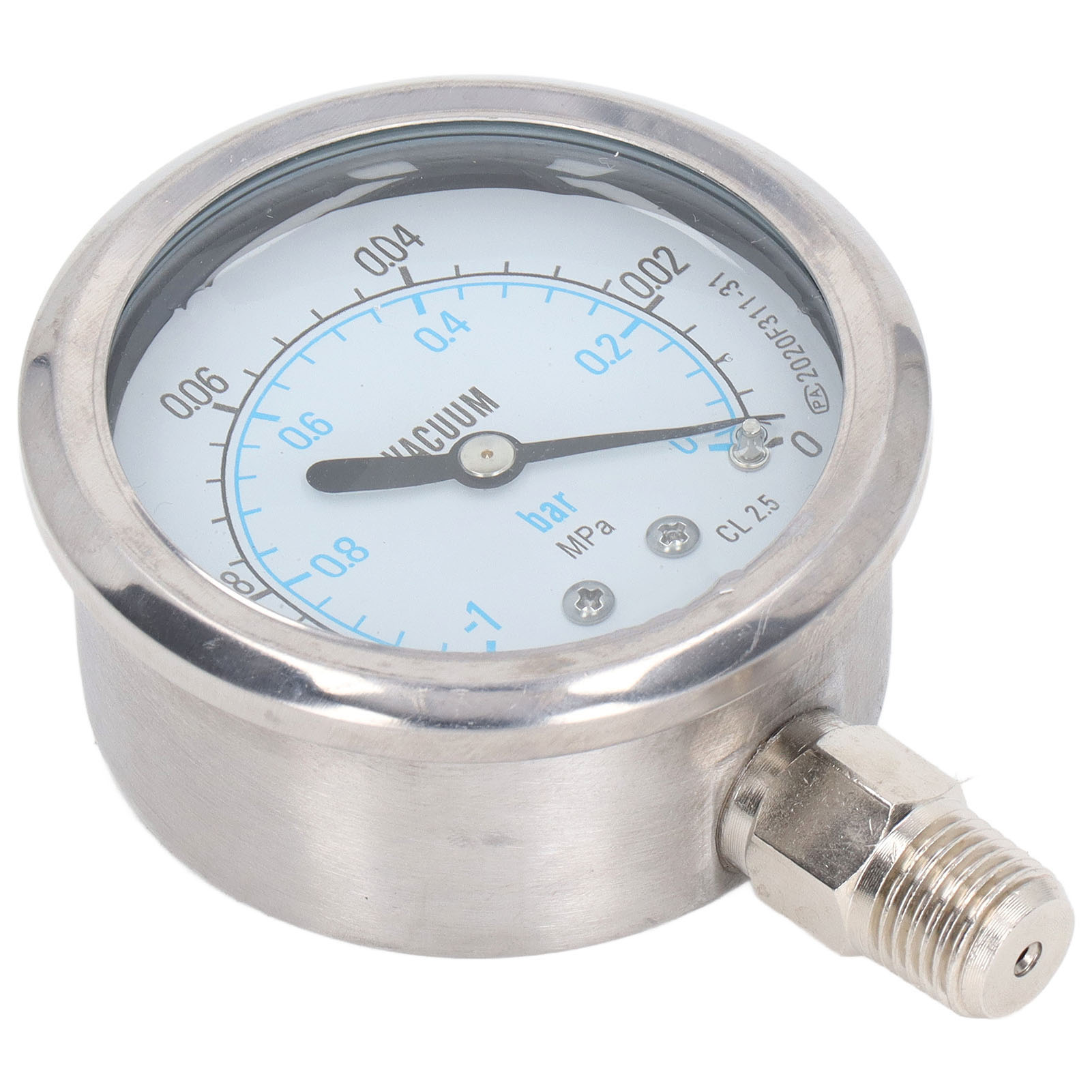 Vakuummeter Mit Zweistufiger Skala, 1/4-zoll-npt-anschluss, Edelstahl, Für Wasser Und Öl, Messbereich -0,1 Bis 0 Mpa