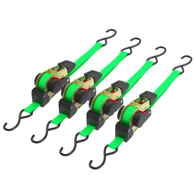 Automatik Zurrgurt 4er Set 320 daN Zuglast 3 m x 25mm pes Spanngurt mit S-Haken selbstaufrollend, ideal für Autotransport - Wiltec