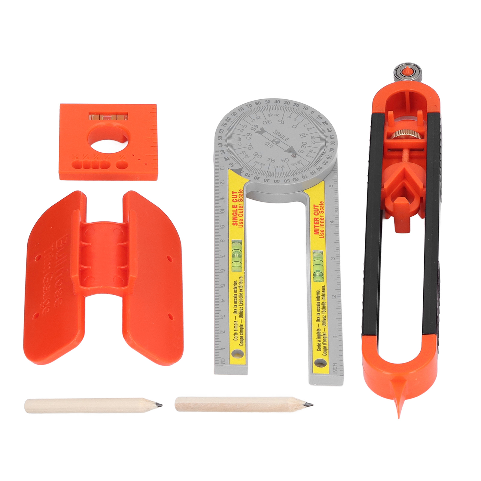 Set Mit 6 Markierungswerkzeugen: Winkelmesser, Messlineal Mit Bleistift, Wasserwaage, Markierungsset