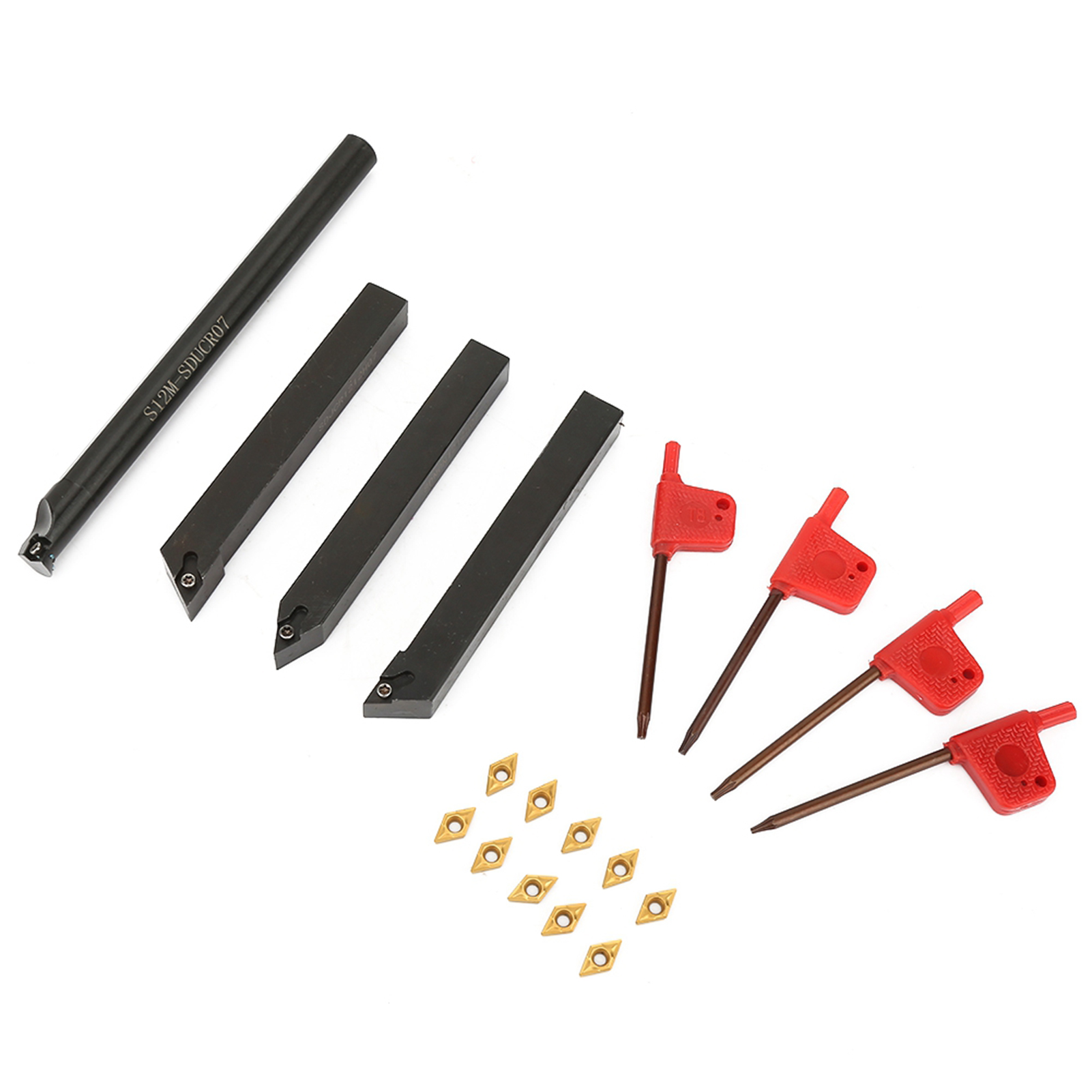 Satz Bestehend Aus 10 Dcmt070204 Hartmetall-wendeschneidplatten + 4 12-mm-ausdrehstangen Mit Geradem Schaft + 4 Schraubenschlüssel