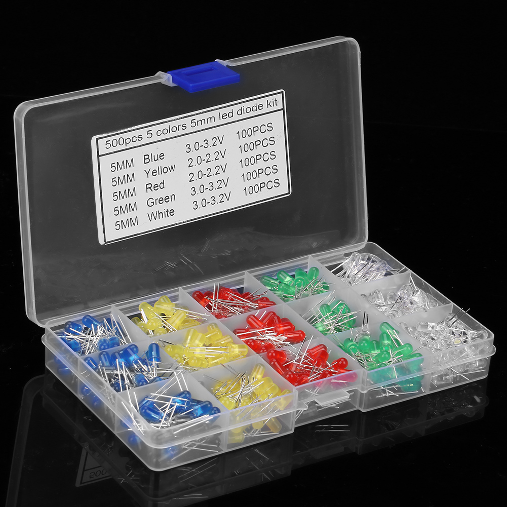 Packung Mit 500 5-mm-leds, Verschiedene Farben (rot, Gelb, Blau, Grün, Weiß), Elektronik-bausatz