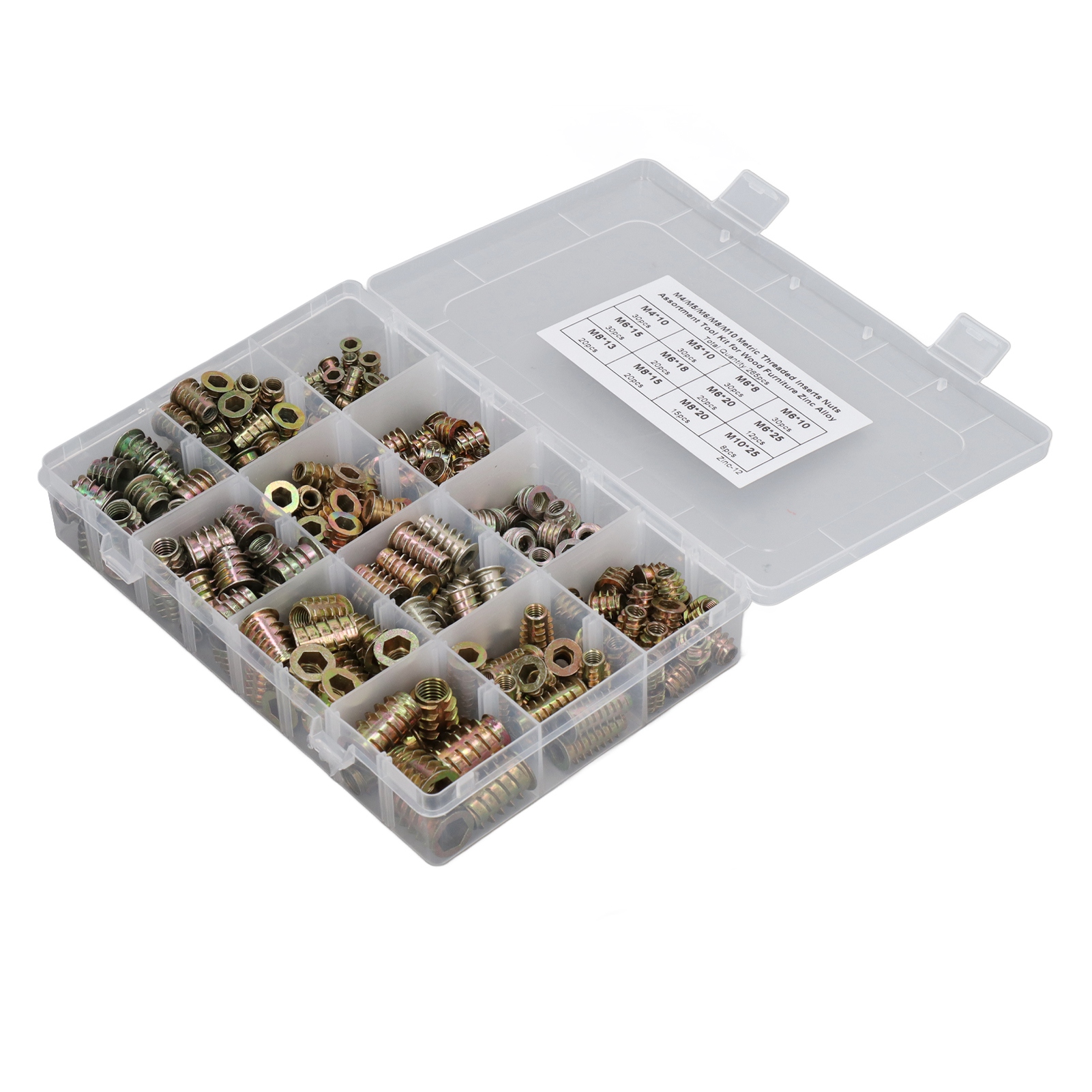Set Mit 265 Gewindeeinsätzen Aus Zinklegierung, Schraubenmuttern Für Kiefernholz Und Sperrholz, M4-, M5-, M6-, M8- Und M10-schrauben, Möbelbefestigungssortiment