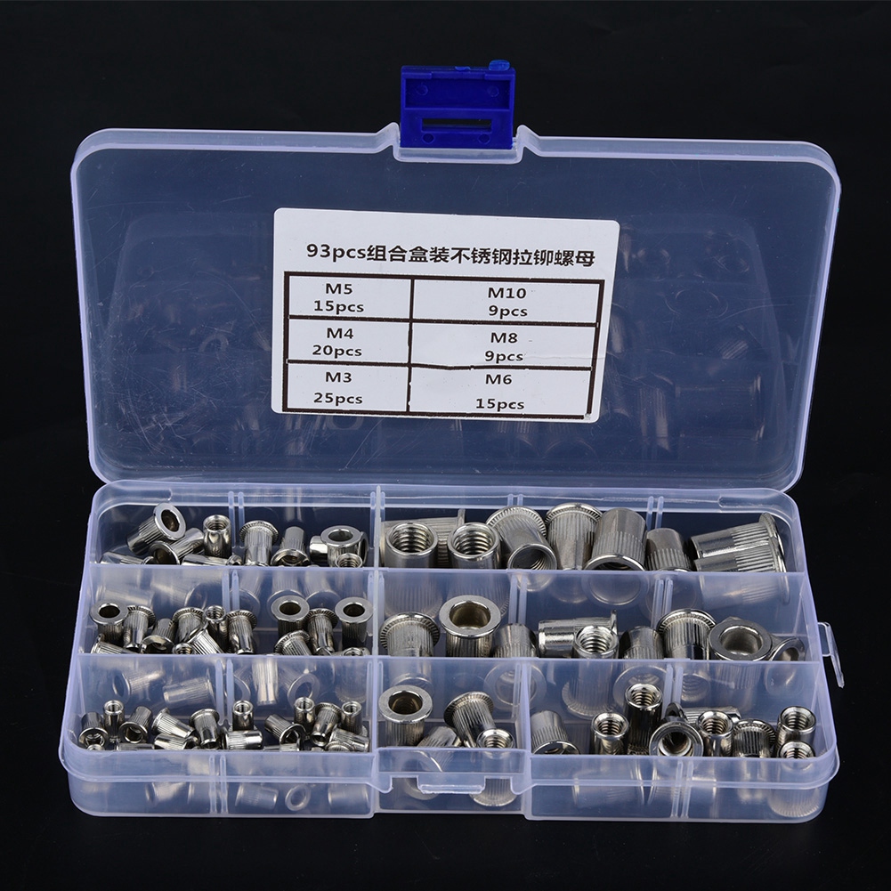 Satz Mit 93 Gewindeeinsätzen M3, M4, M5, M6, M8, M10 Aus Edelstahl 304 – Blindnietmuttern, Befestigungsbox