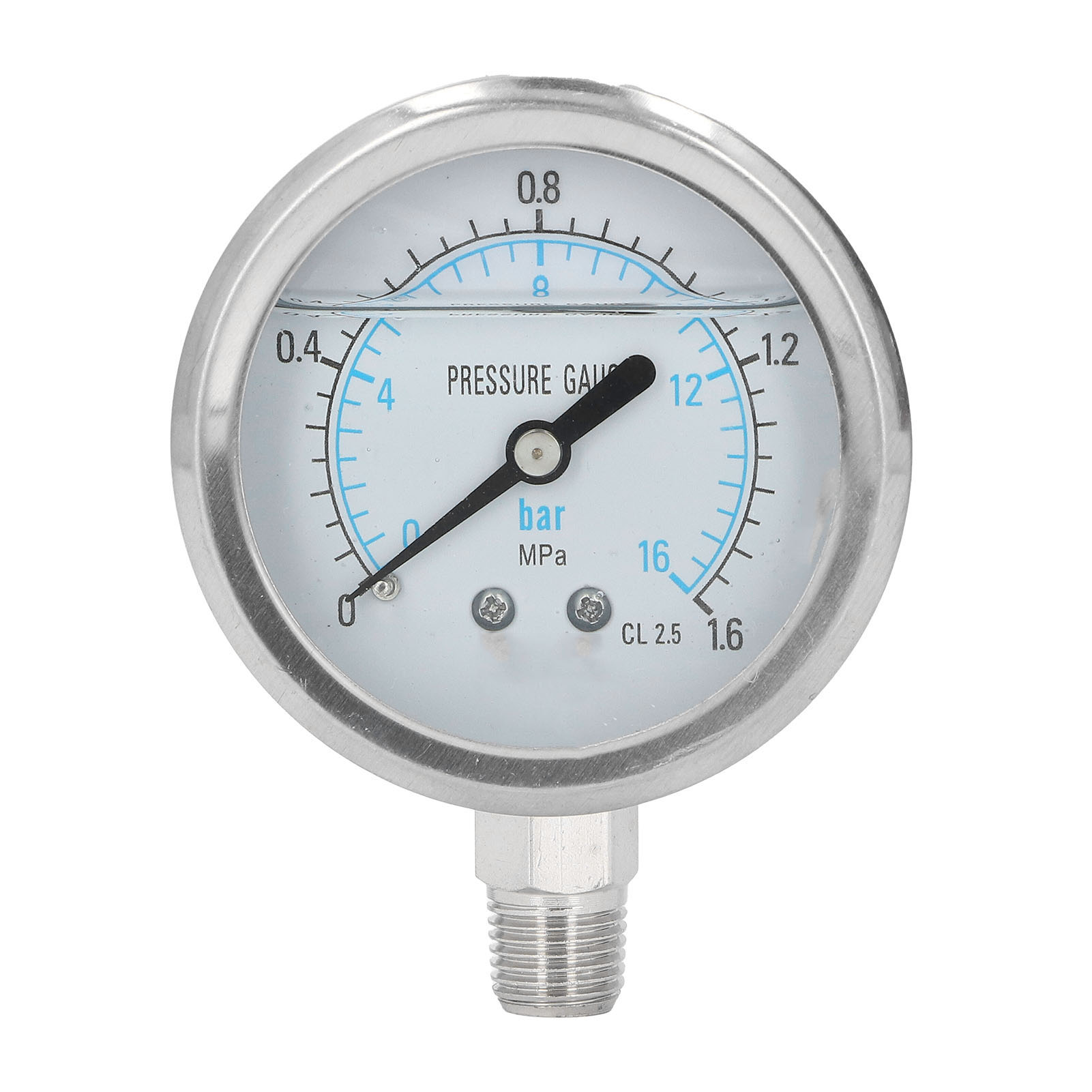 Vakuummeter Aus Edelstahl, Edelstahlgehäuse, 1/4-zoll-npt-anschluss Unten, Messbereich 0–1,6 Mpa