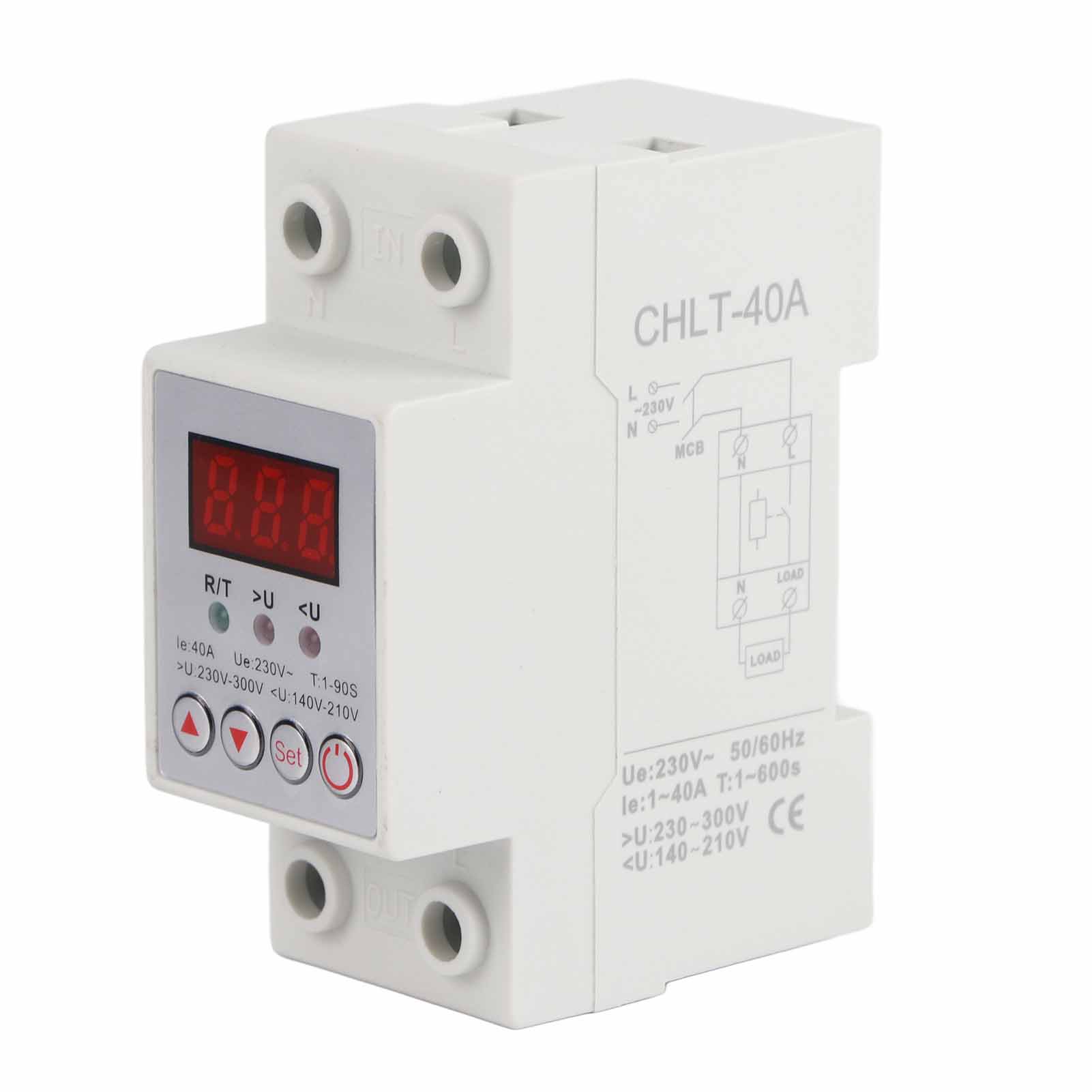 Einstellbares Über-/unterspannungsschutzrelais 230 V 40 A 1–90 S Din-schienenmontage Mit Automatischer Rückstellung