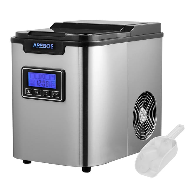 Arebos - Eiswürfelmaschine Ice Cube Maker 12 kg Produktionszeit 24 h 10 bis15 Minuten 3 Eiswürfel Grössen Eiswürfelbereiter Timer & lcd Display