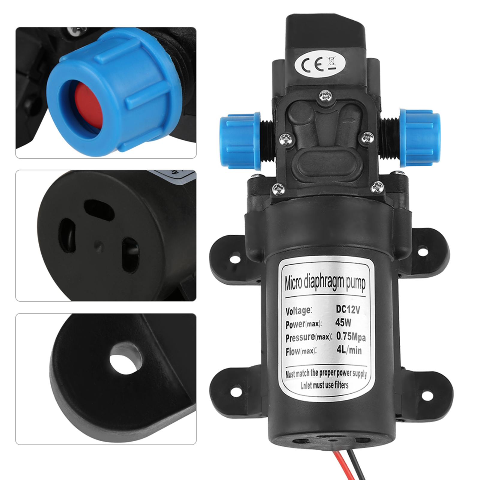 12v 45w Selbstansaugende Wasserpumpe Mit Leiser Mikromembran, 4l/min Fördermenge, Schwarz