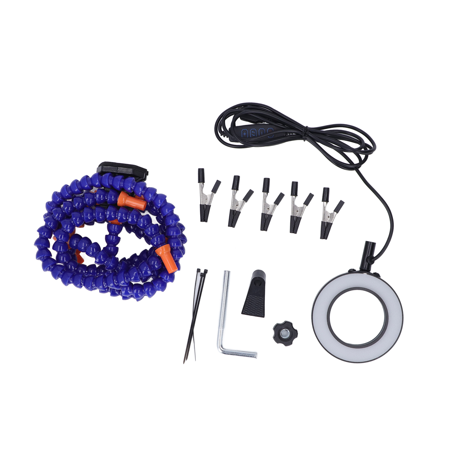 Lötstation Mit 5 Krokodilklemmen, 3 Flexiblen Armen, Usb-lupe Und Led-leuchte, Blauem Abs-gehäuse, Elektronik-ständer