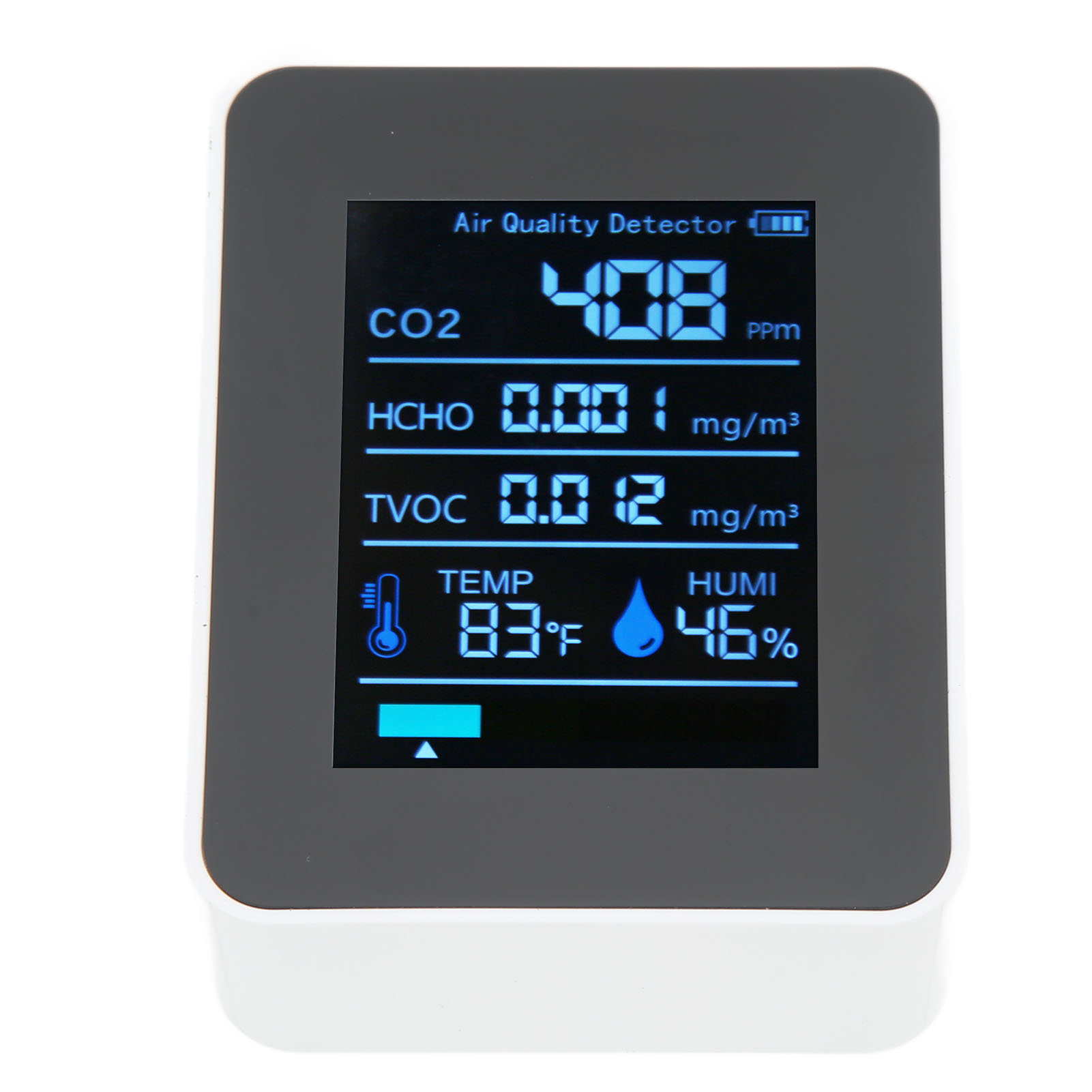 5-in-1-luftqualitätsmessgerät, Echtzeitmessung Von Co₂, Vocs, Hcho, Temperatur Und Luftfeuchtigkeit, Tragbarer Kohlendioxidmonitor, Weiß