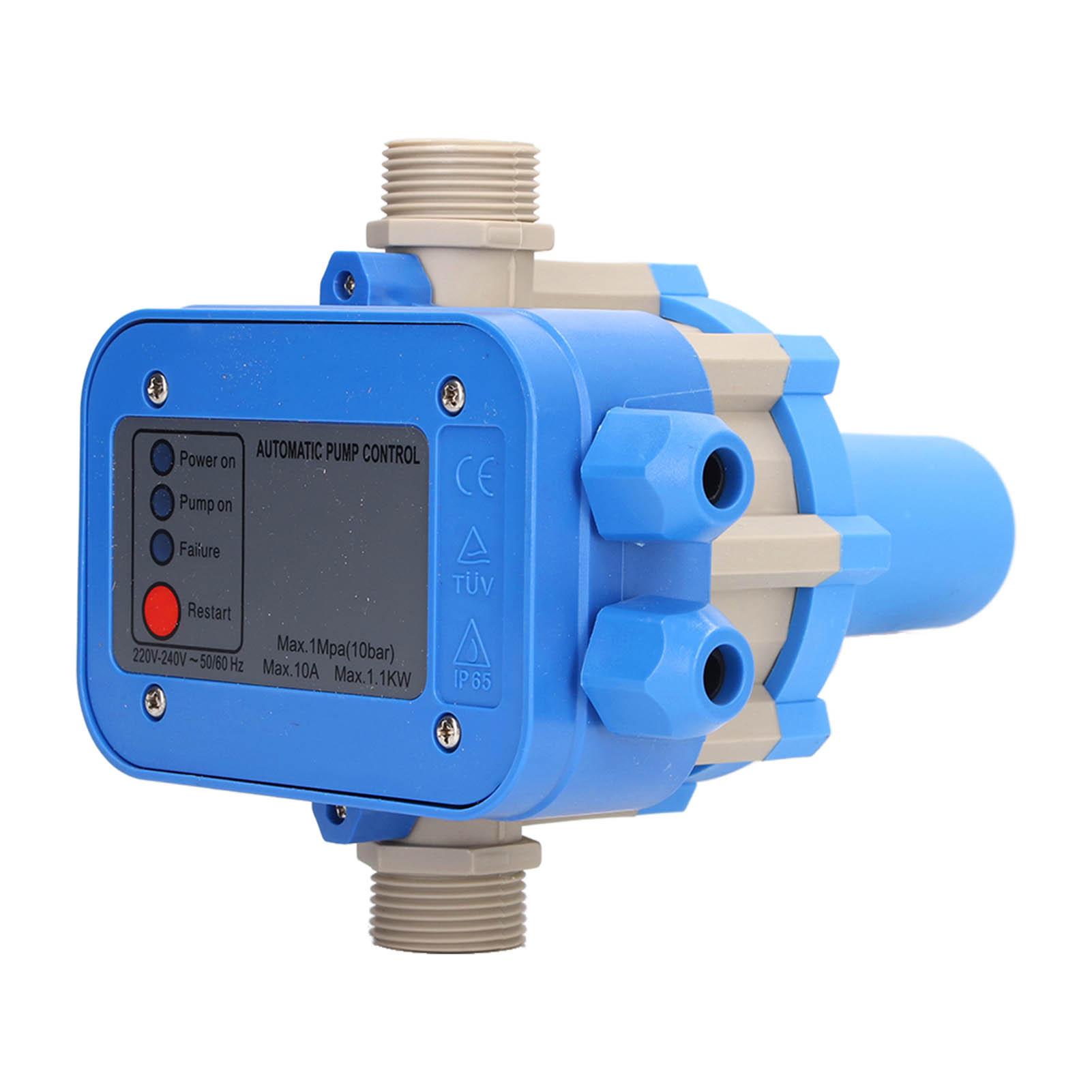 Druckschalter Für Wasserpumpe 1,5–3,0 Bar, Einstellbarer Wasserdichter Regler, Blau Und Grau, 220–240 V, 1,1 Kw