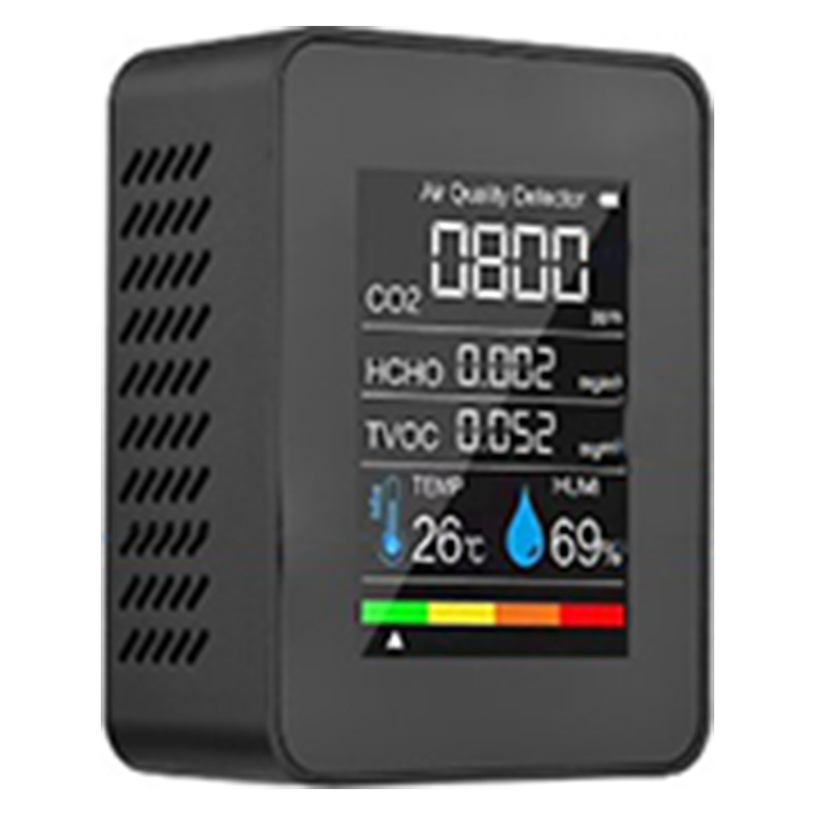 Formaldehyd-detektor, Tvoc-, Co₂- Und Pm2,5-sensor, 5-in-1-luftqualitätsmessgerät Mit Temperatur- Und Feuchtigkeitsmessung, Schwarz