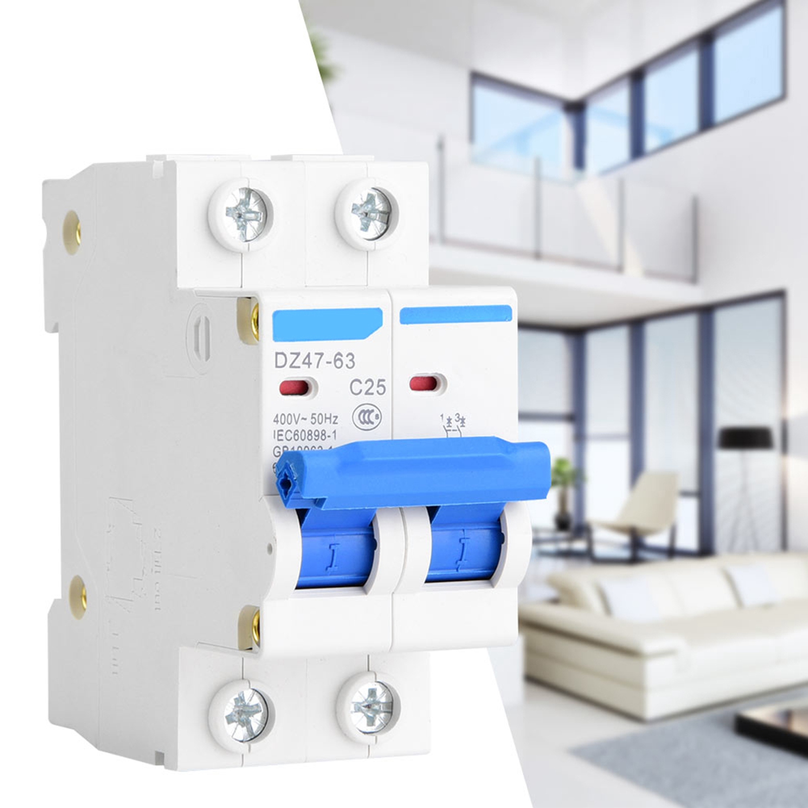 Dz47-63 2p 25a 400vac Modularer Leistungsschalter Mit Fehlerstromschutzschalter, Luftfehlerstromschalter Und Wasserdichtem Gehäuse
