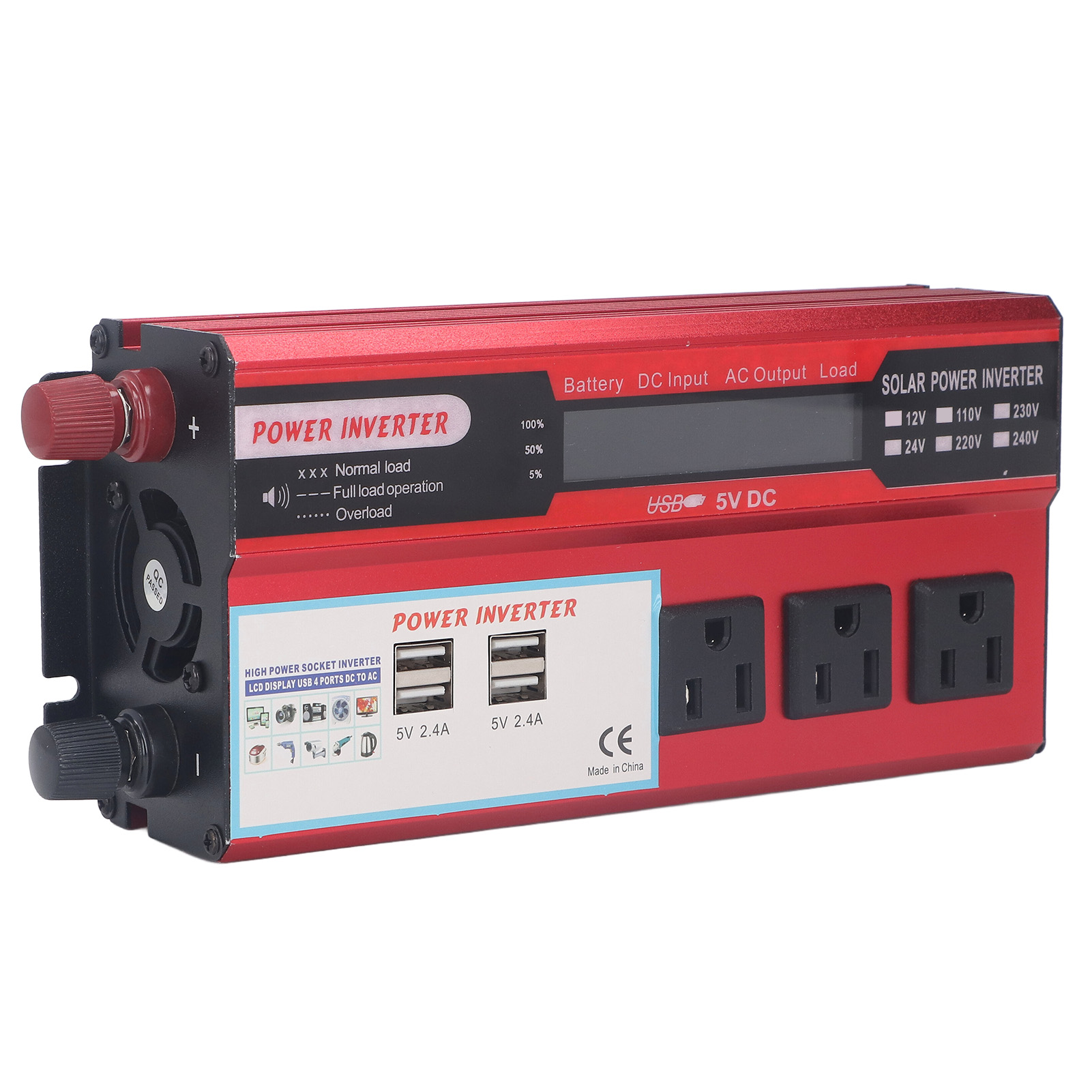 500-w-wechselrichter (12 V Dc Auf 110 V Ac) Mit 3 Us-steckdosen, 4 Usb-anschlüssen, Lcd-display, Modifizierter Sinuswelle, Einstellbarer Spannung (10–14,8 V), Kfz-wechselrichter