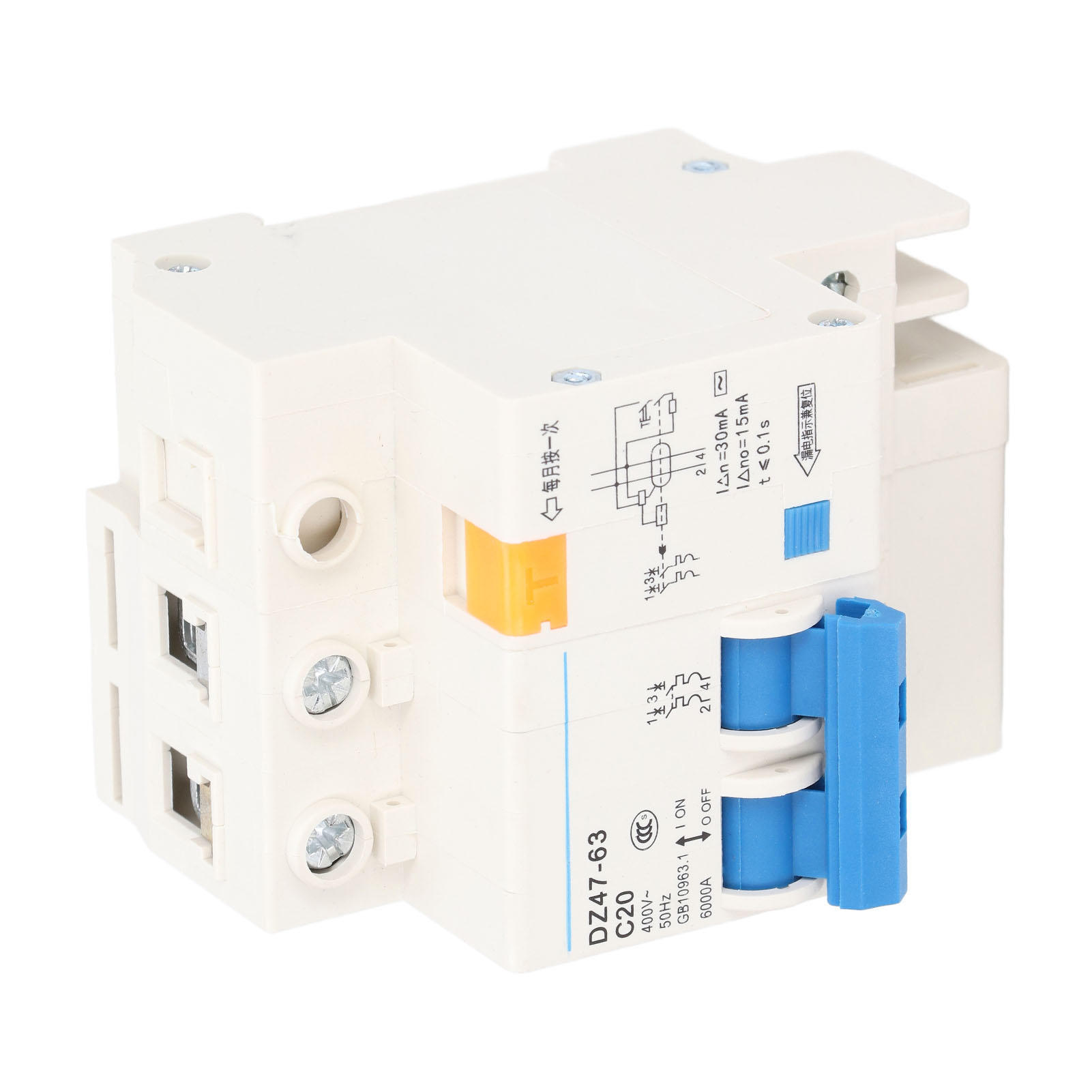 2-poliger Modularer Din-schienen-fehlerstromschutzschalter 400 V 20 A Trennschalter