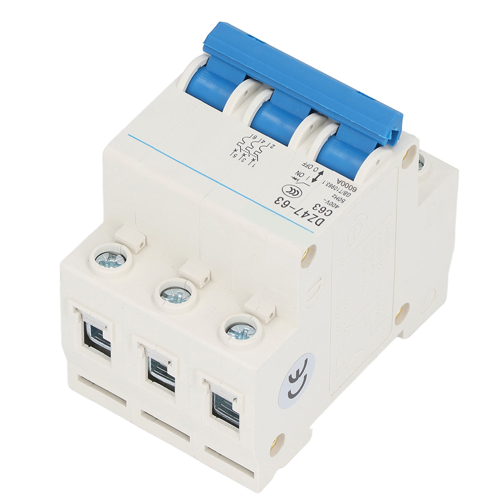 Modularer 3-poliger Ac-leistungsschalter 63 A 400 V Din-schienenmontage, Abschaltvermögen 4500 A/6000 A, Universell