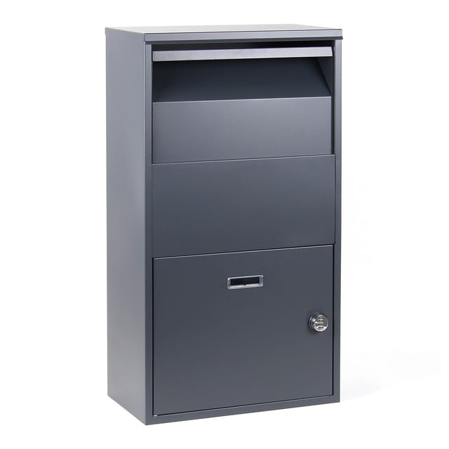 Wiltec - Paketkasten grau 410 x 220 x 750 mm, Paketbox Zuhause, private Paketannahme passend für Pakete und Päckchen, Standbriefkasten Stahl