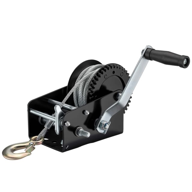 Wiltec Handseilwinde bis 1500kg Übersetzung 4:1 8:1 280x240x180mm, Winde mit 10m Seil, Seilwinde handbetrieben, Handseilzug effizient, Forstseilwinde