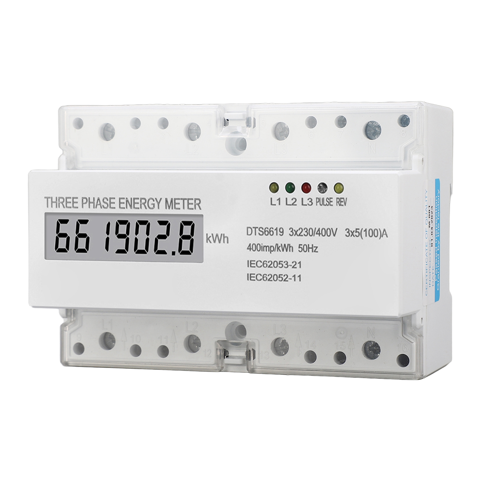 Dreiphasiger Din-schienen-energiezähler Mit Lcd-leistungsanzeige, 230 V/400 V, 5–100 A