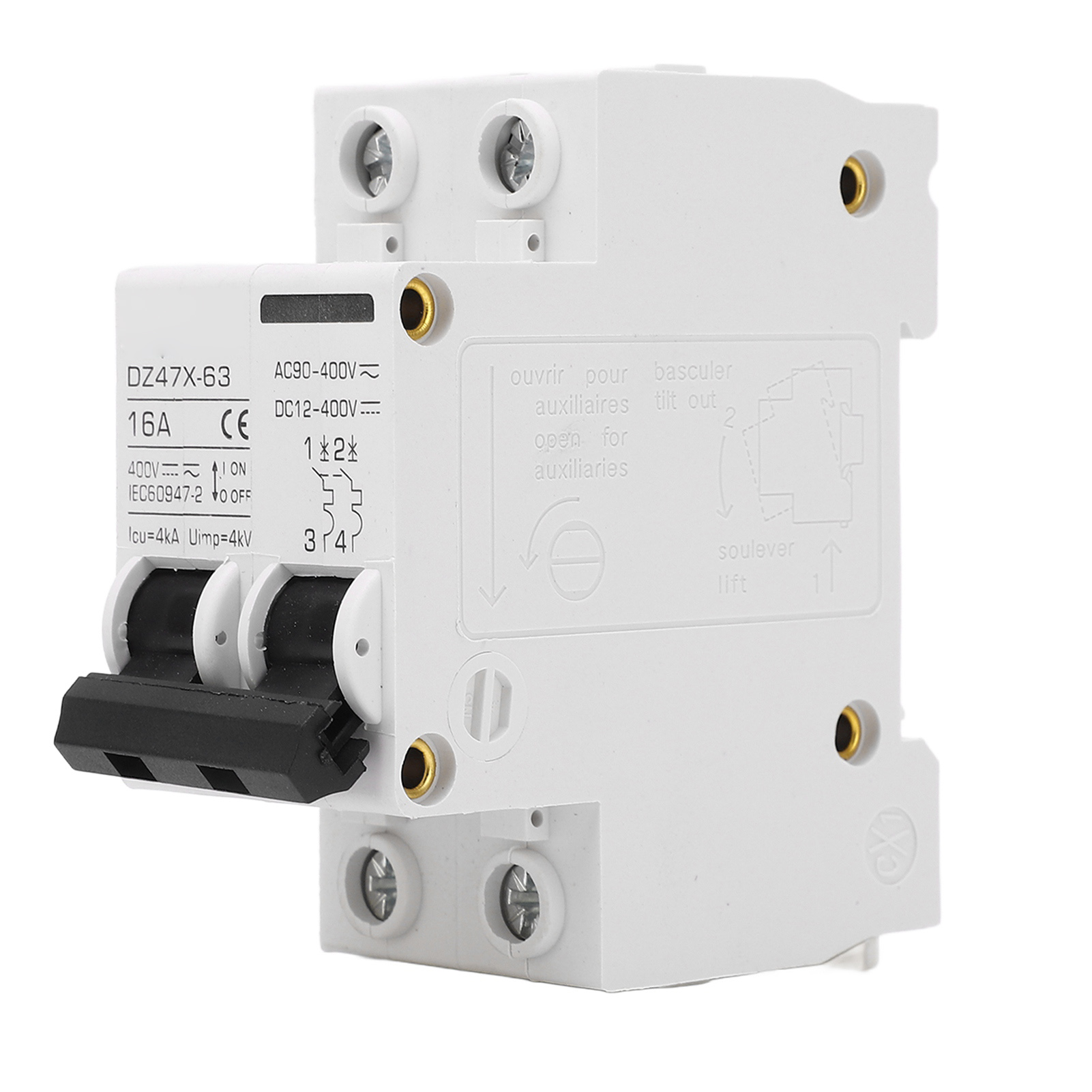 Mini-2p-leistungsschalter Ac/dc 16a 400v, 4000a Abschaltvermögen, Kompaktschalter Pa66