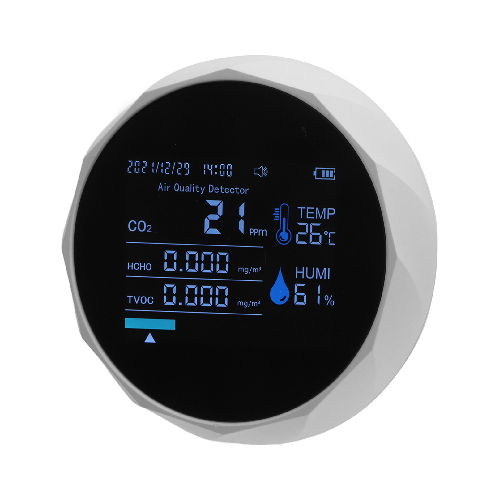 7-in-1 Co₂-detektor, Intelligenter Luftqualitätsmonitor, Weiß, Temperatur, Luftfeuchtigkeit, Tvoc