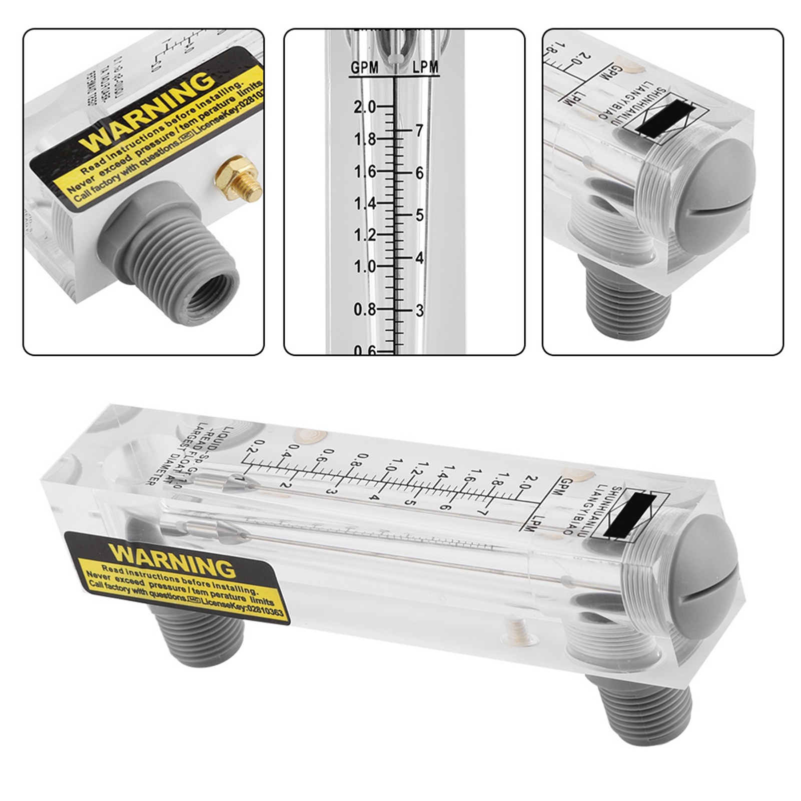 Glas-durchflussmesser, Flüssigkeitsdurchflussmessung 0,2–2 Gpm/1–7 Lpm, Durchflussanzeige Am Bedienfeld