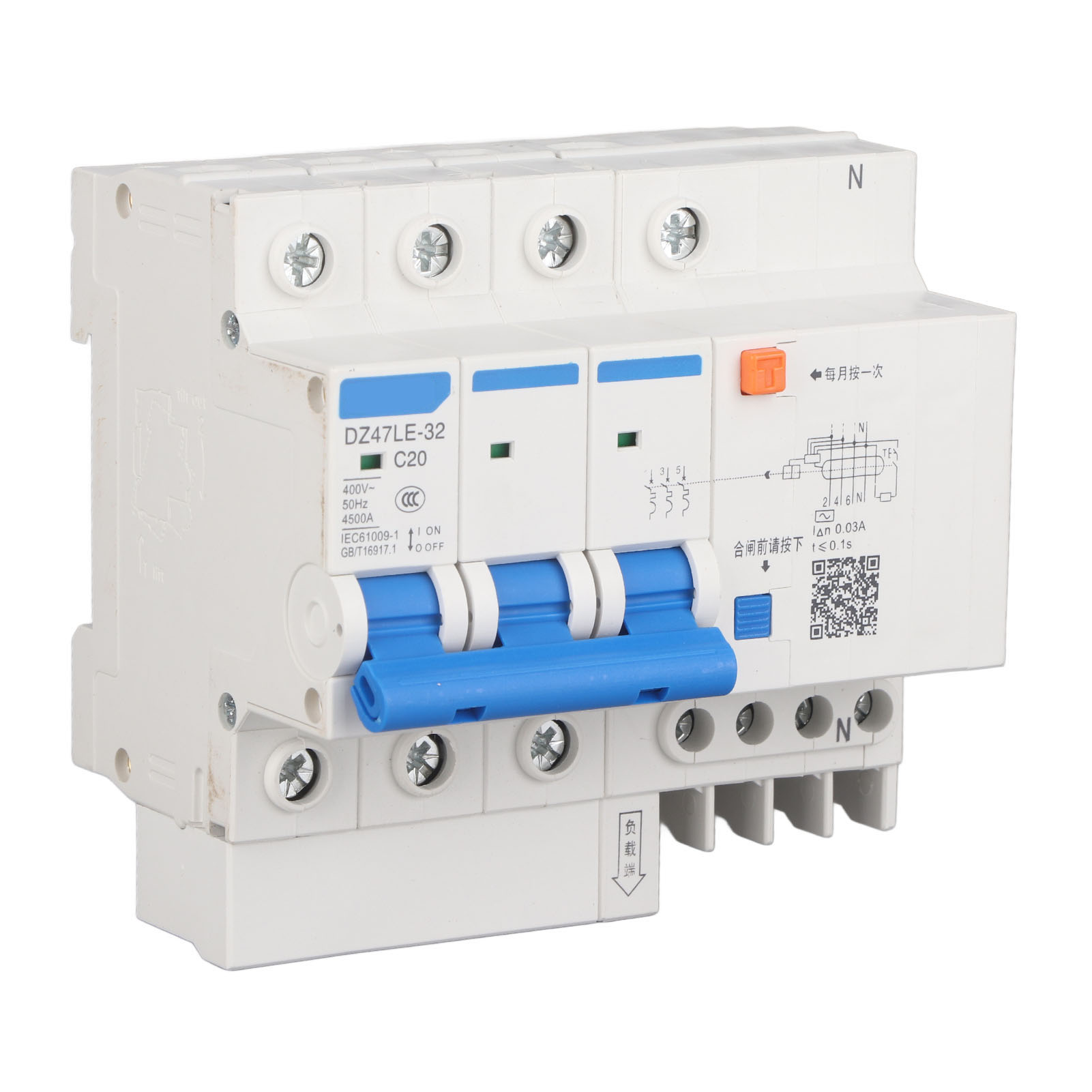 Fehlerstromschutzschalter Dz47le 32 3p+n C20 400v 20a Fehlerstromschutz
