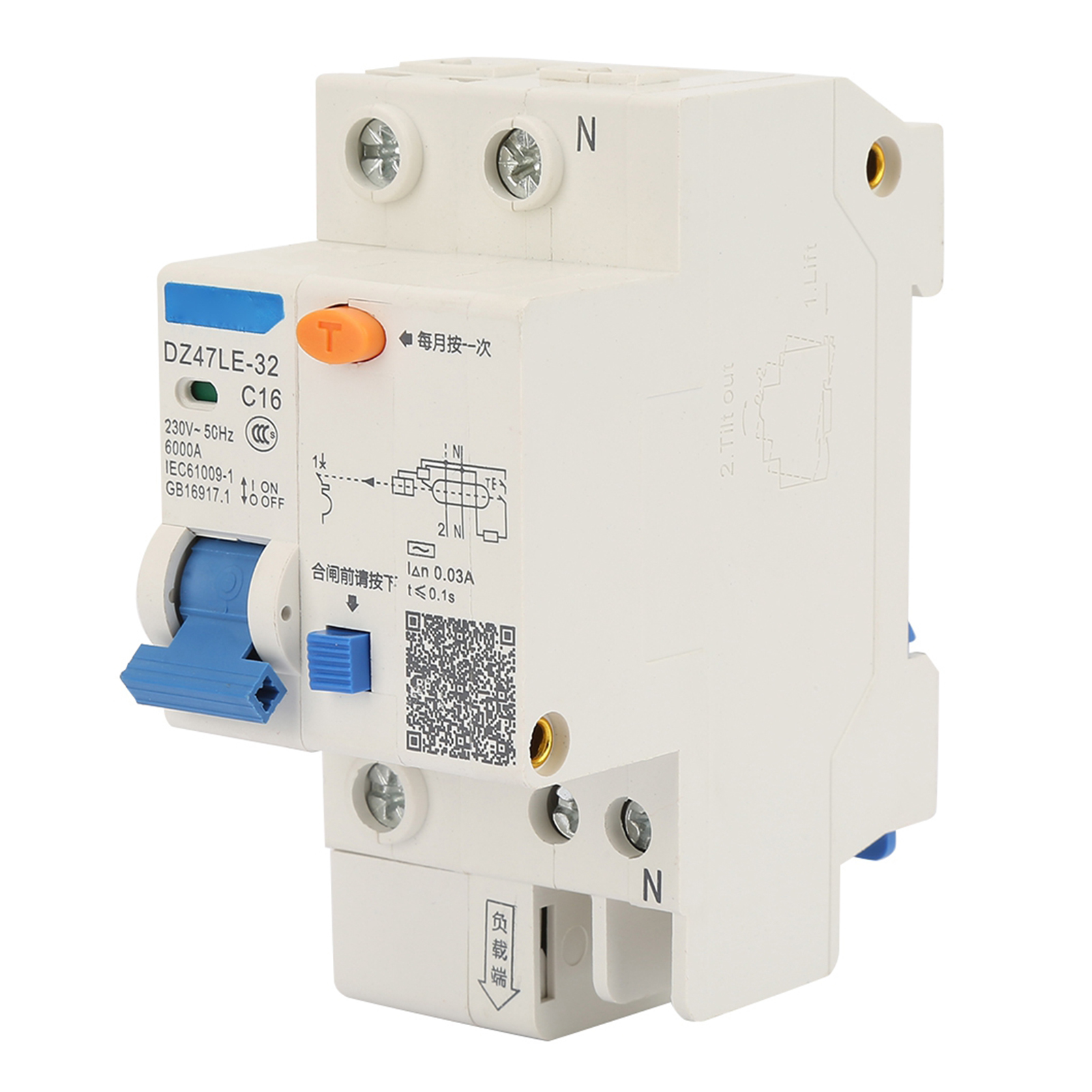 Dz47le 32 1p+n 16a 230v Fehlerstromschutzschalter Mit Erdschlussschutz (16a)