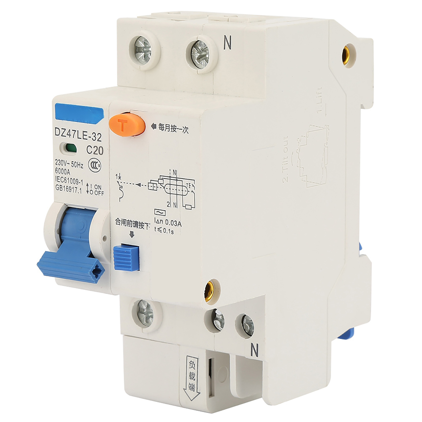 Fehlerstromschutzschalter Dz47le 32 1p+n 20a 230v Erdschlussschutz Automatischer Schalter