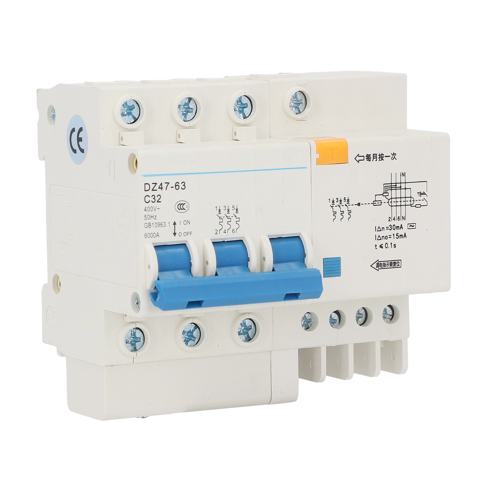 Modularer Leitungsschutzschalter 32a 3p+n Abschaltvermögen 6ka Ac 400v Schutz
