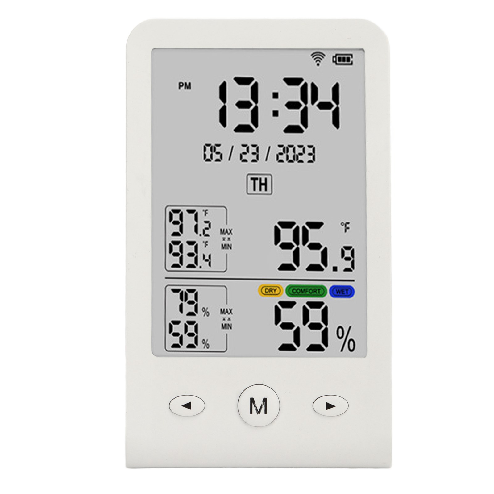 Wlan-thermometer-hygrometer Mit Lcd-display, Datums- Und Zeitanzeige (°c/°f), Schneller Reaktionszeit Sowie Temperatur- Und Feuchtigkeitssensor