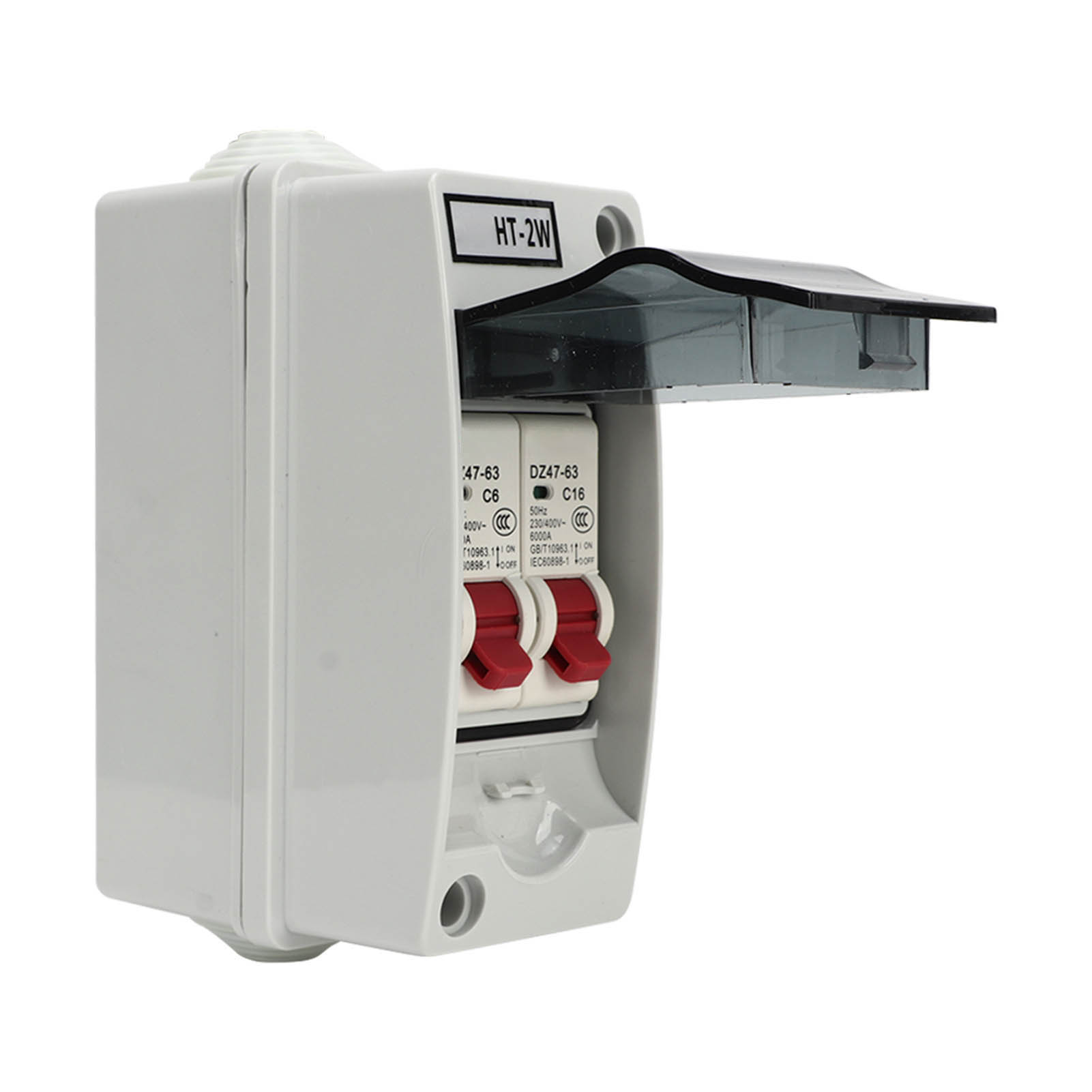 2-poliger Modularer Leitungsschutzschalter Typ C, Wasserdichter Außenverteilerkasten, 230 V/400 V, 6 A + 16 A