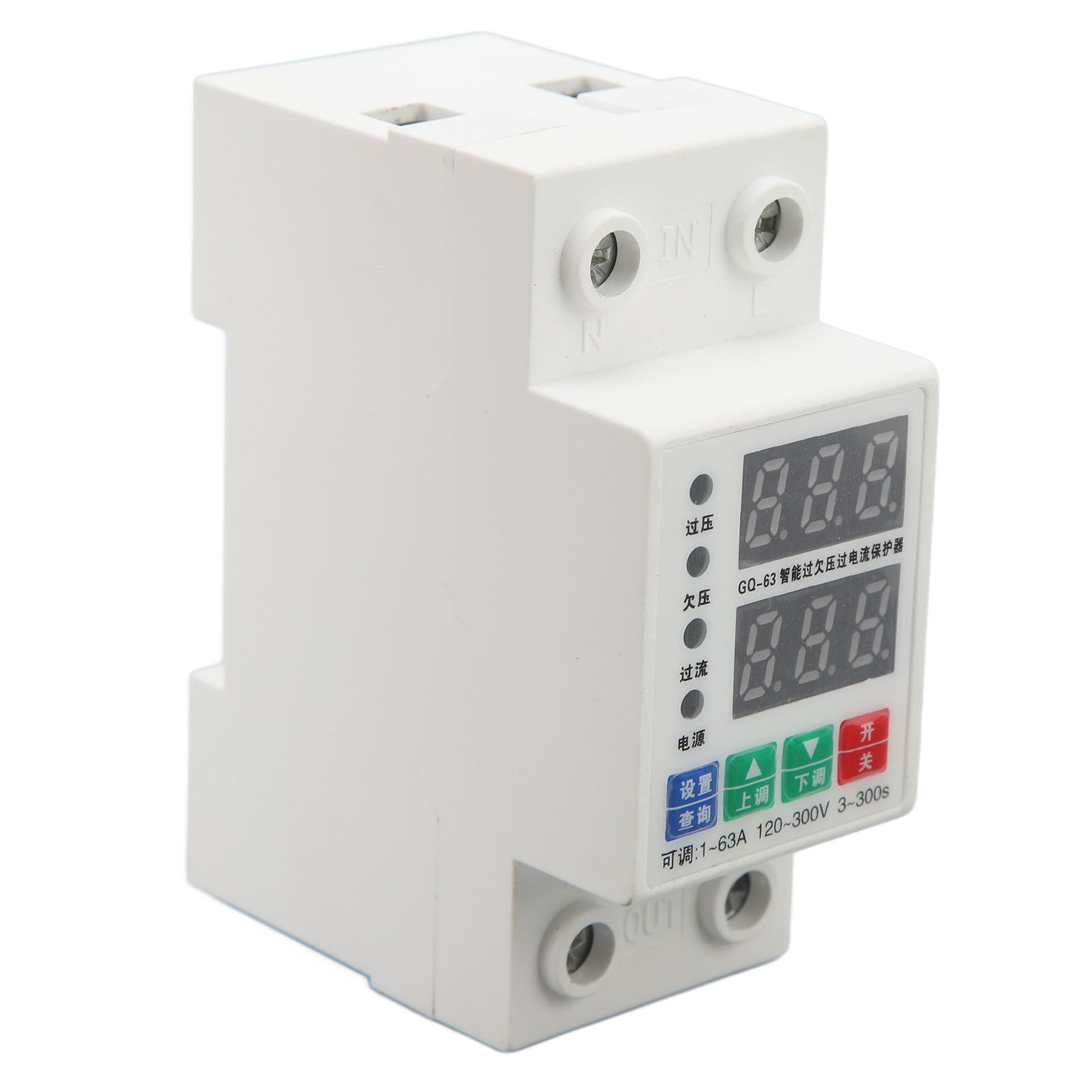 Zweiphasiger Din-schienen-leistungsschalter Mit Voltmeter, Über-/unterspannungs- Und Überstromschutz, Einstellbar 120–300 V, 1 A–63 A