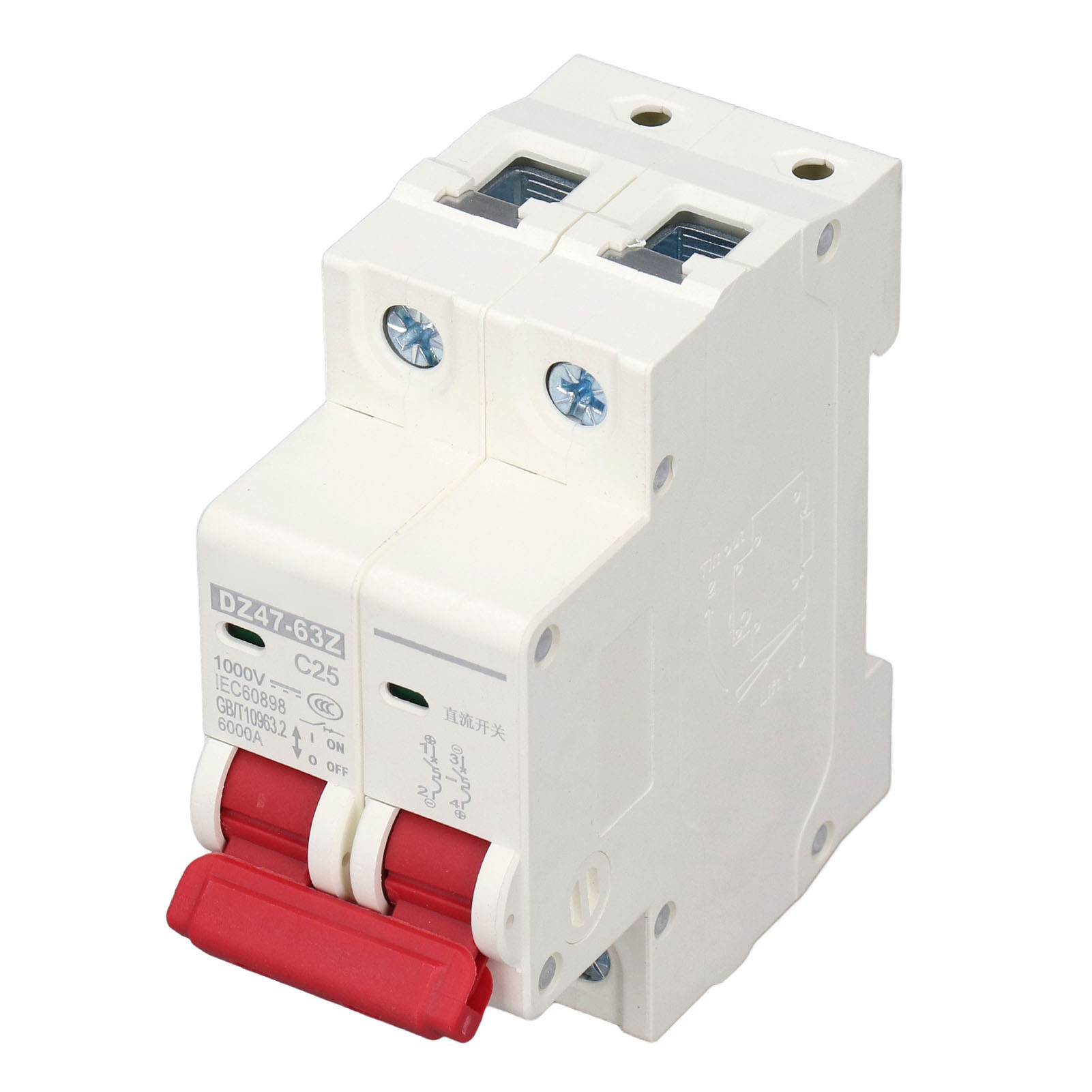 2-poliger Dc 1000v 25a Mcb Din-schienen-leistungsschalter, 6000a Abschaltvermögen