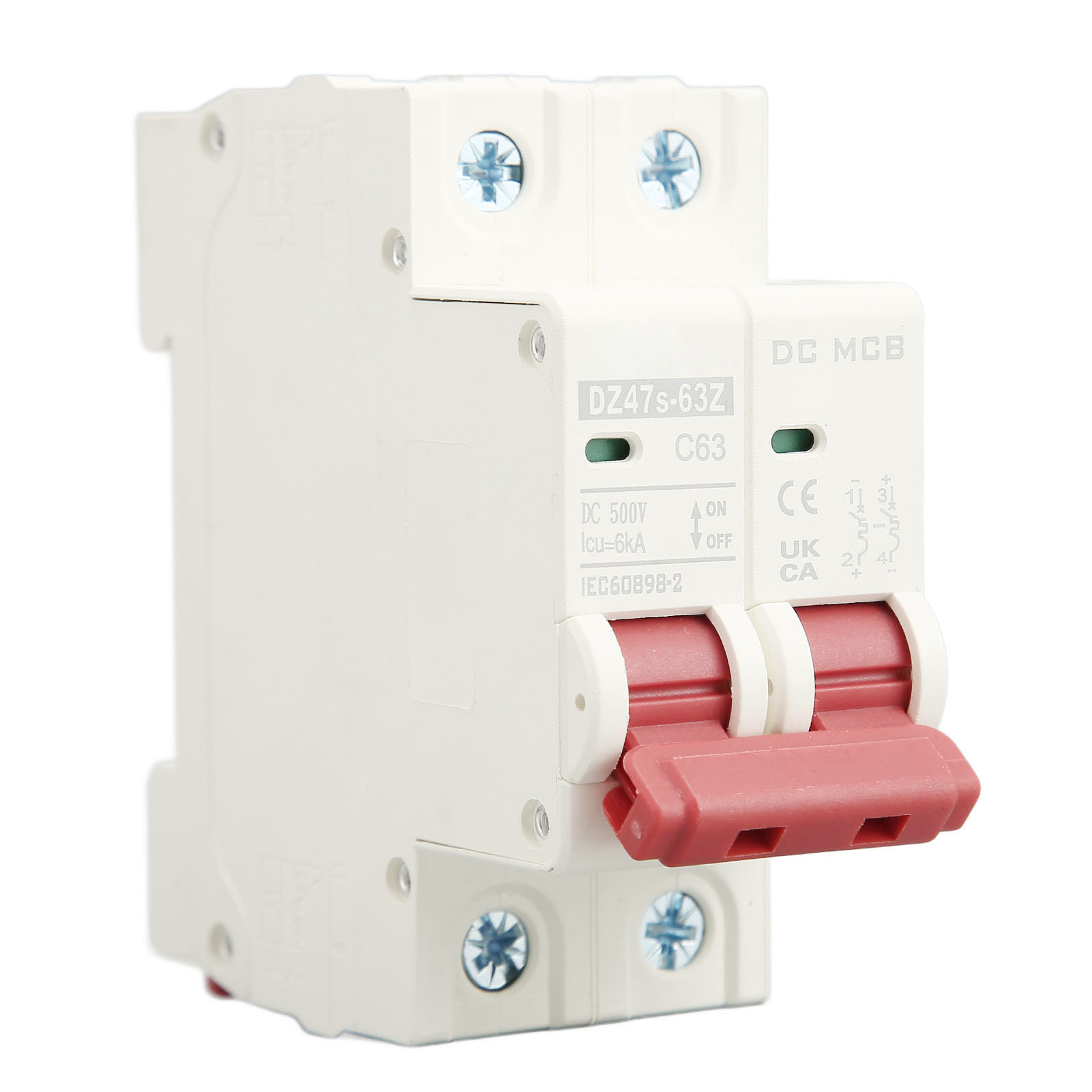 Dc 2p 63a 500v Dc 6000a Abschaltvermögen Leitungsschutzschalter, Din-schienenmontage Für Photovoltaik-solaranlagen Dz47s 63z C63