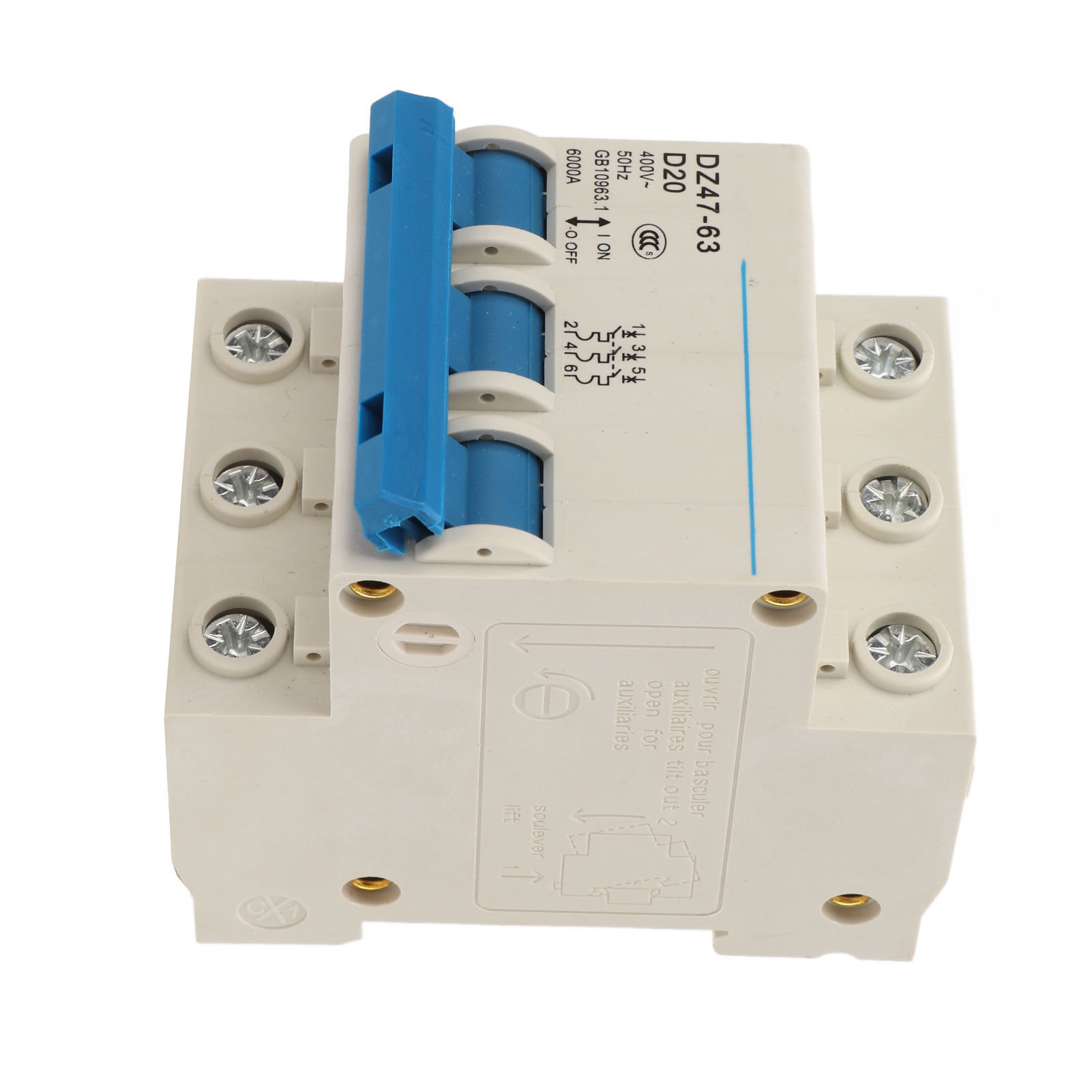 Modularer 3-poliger 20-a-leistungsschalter Dz47-63 Mit Überlast- Und Kurzschlussschutz, Flammhemmendes Gehäuse, 400 V, Für Gebäude Und Büros