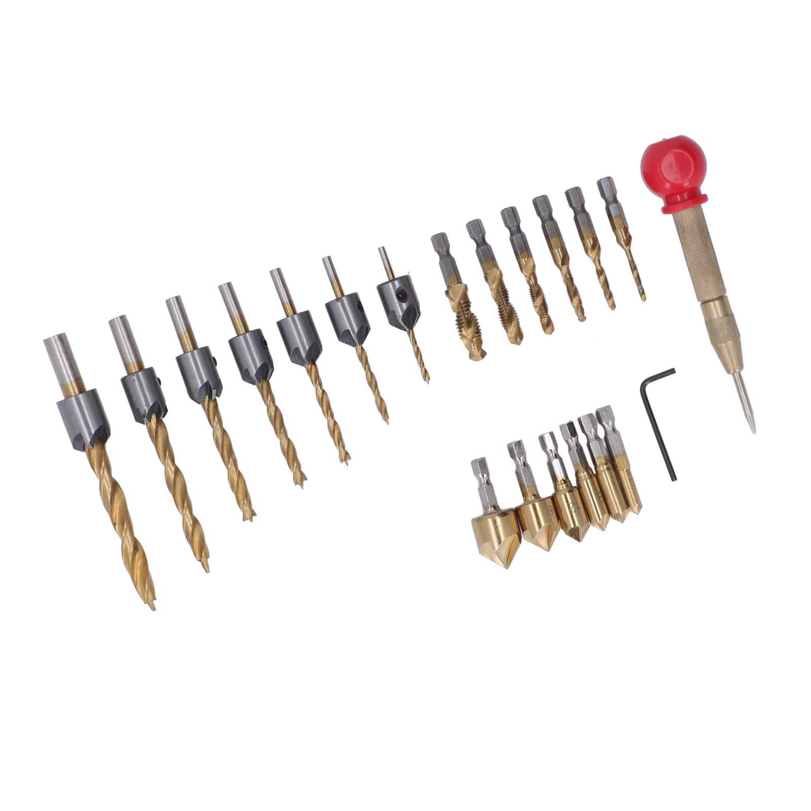 Set Mit 20 Titan-gold-fasenbohrern, Gewindebohrer- Und Bohrer-set Mit Innensechskantschlüssel Und Körner
