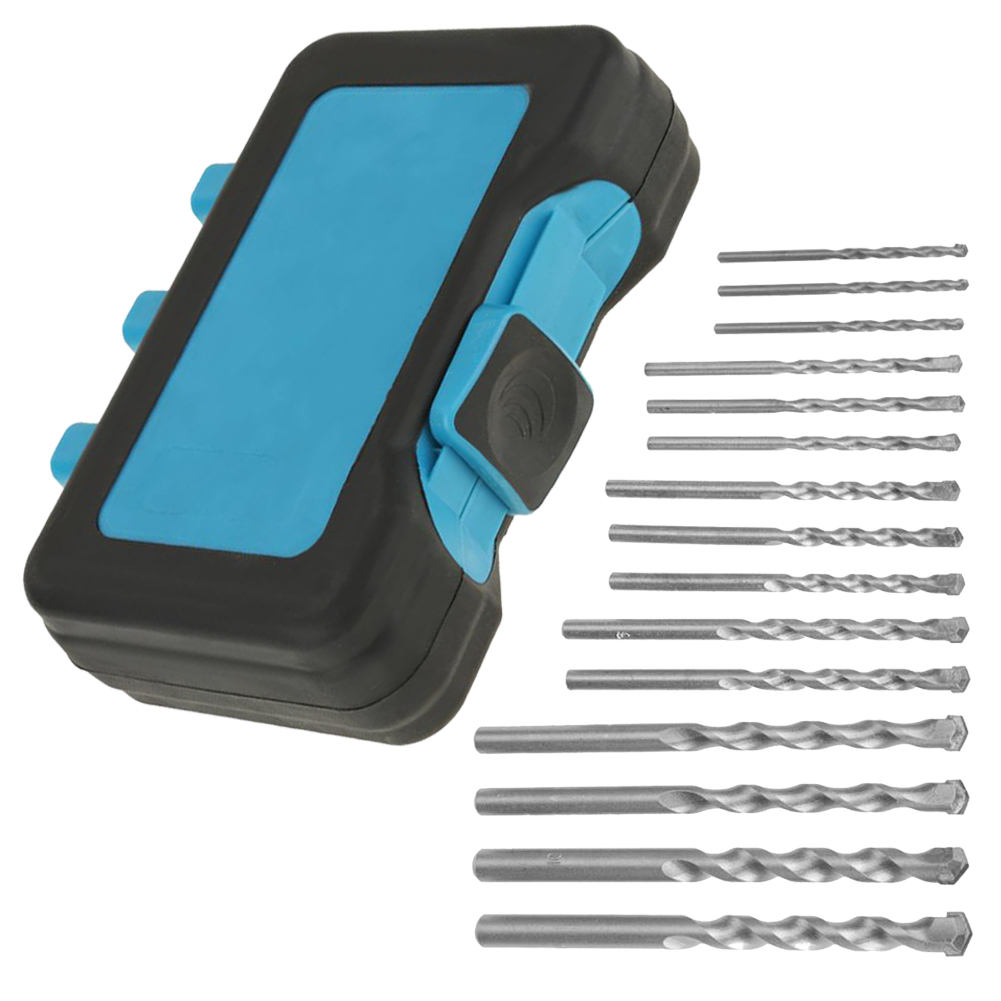 Set Mit 15 Hartmetall-betonbohrern, 3–10 Mm, Für Ziegel Und Fliesen, Blauer Kunststoffkoffer